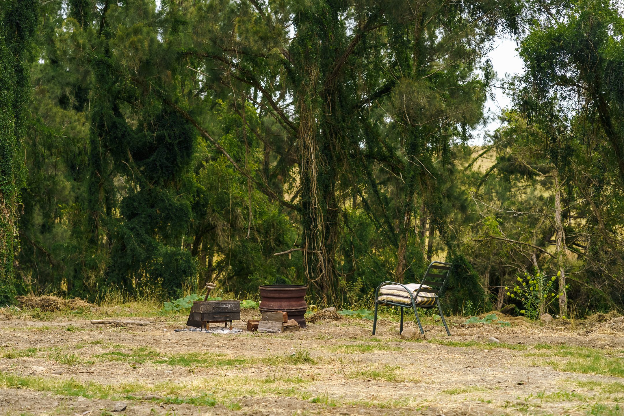 Another complimentary firepit and other amenities on the property, with this one being located across the second shallow creek crossing on the 2km stretch of river camping area.