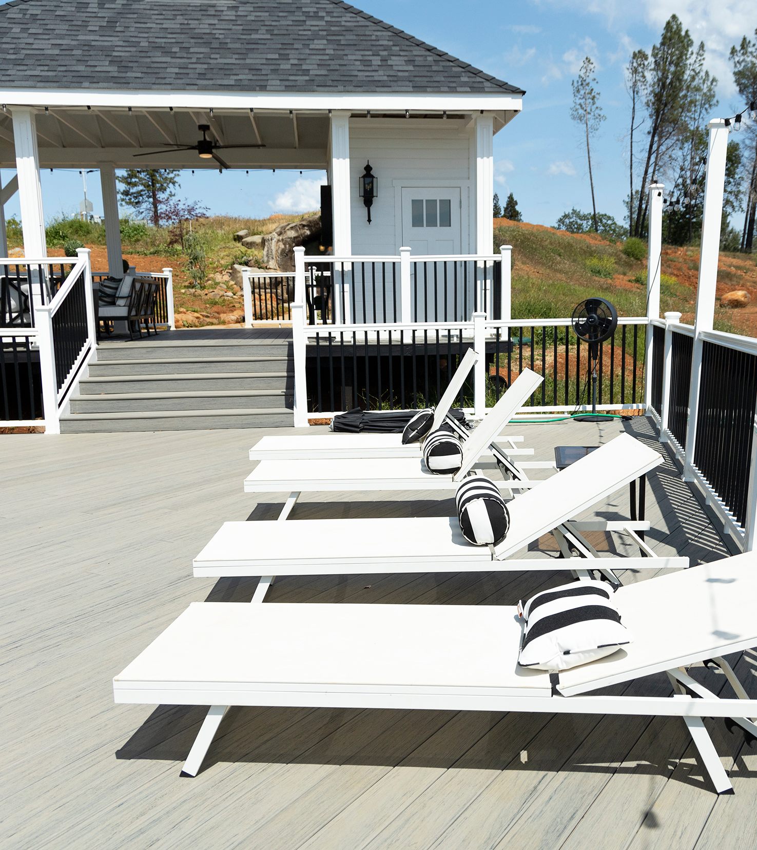 Sundeck overlooking the Koi pond and pool