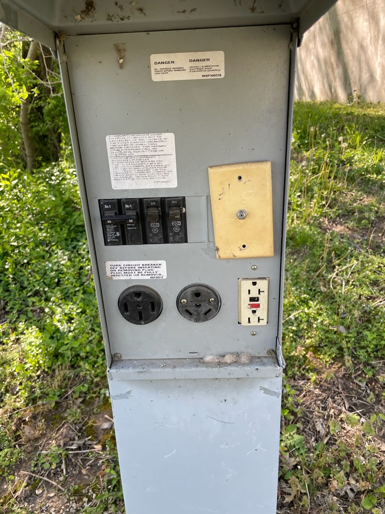 Thirty amp and 50 amp electrical panel at each site.