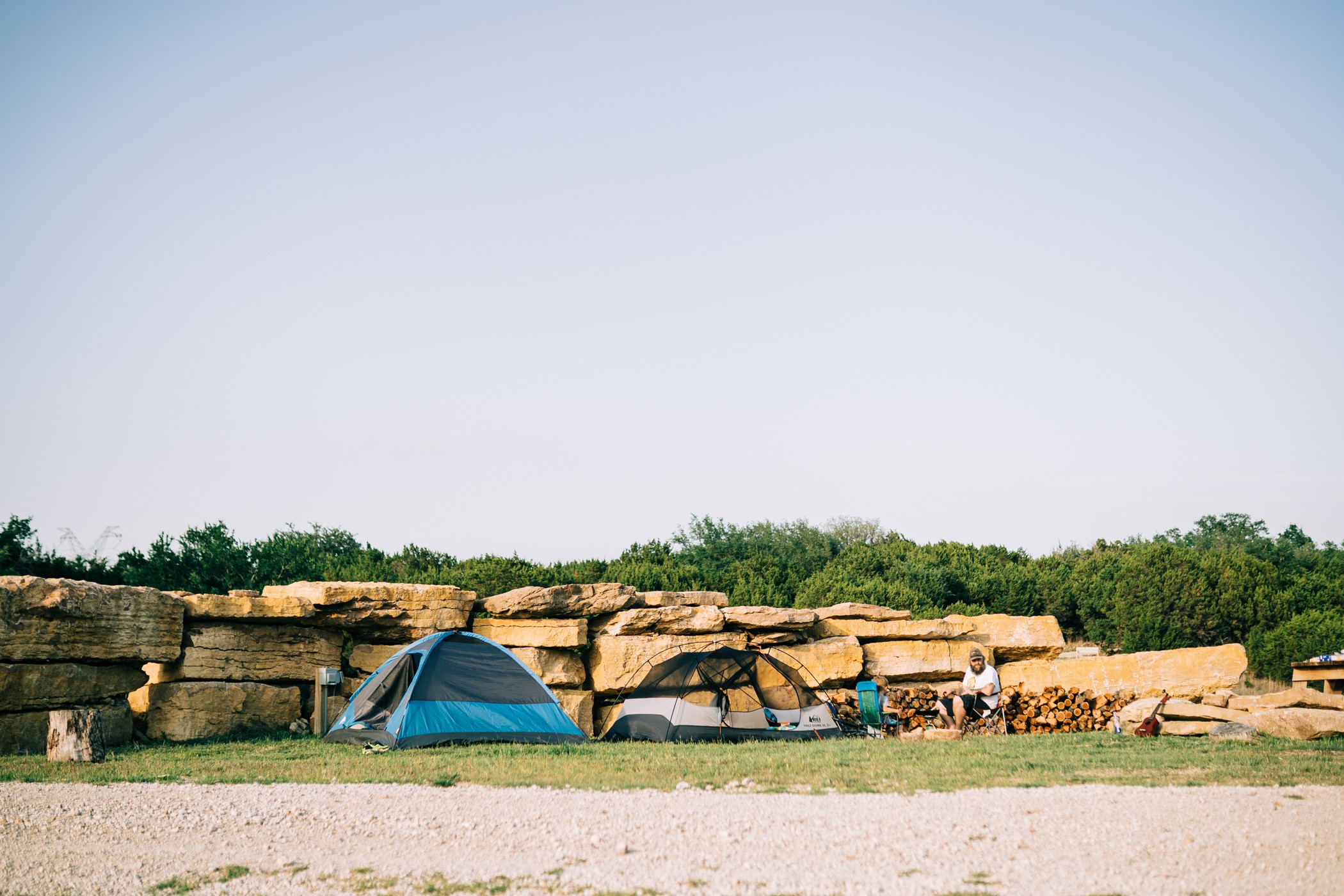 Our tents set up next to the windbreak.