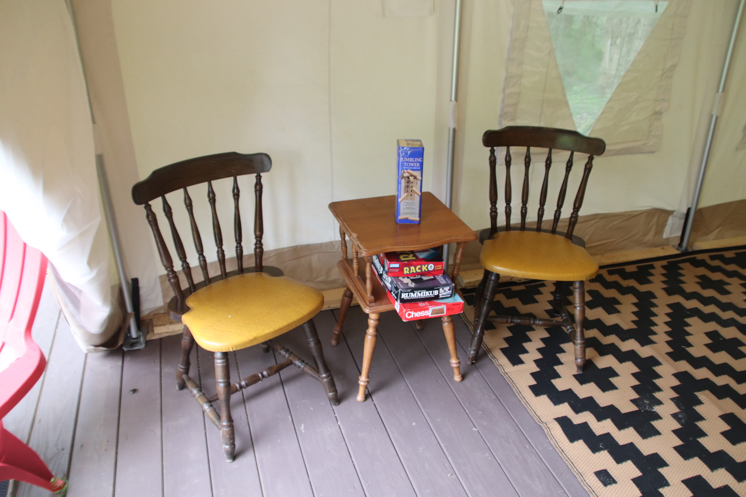 Seating area with games.