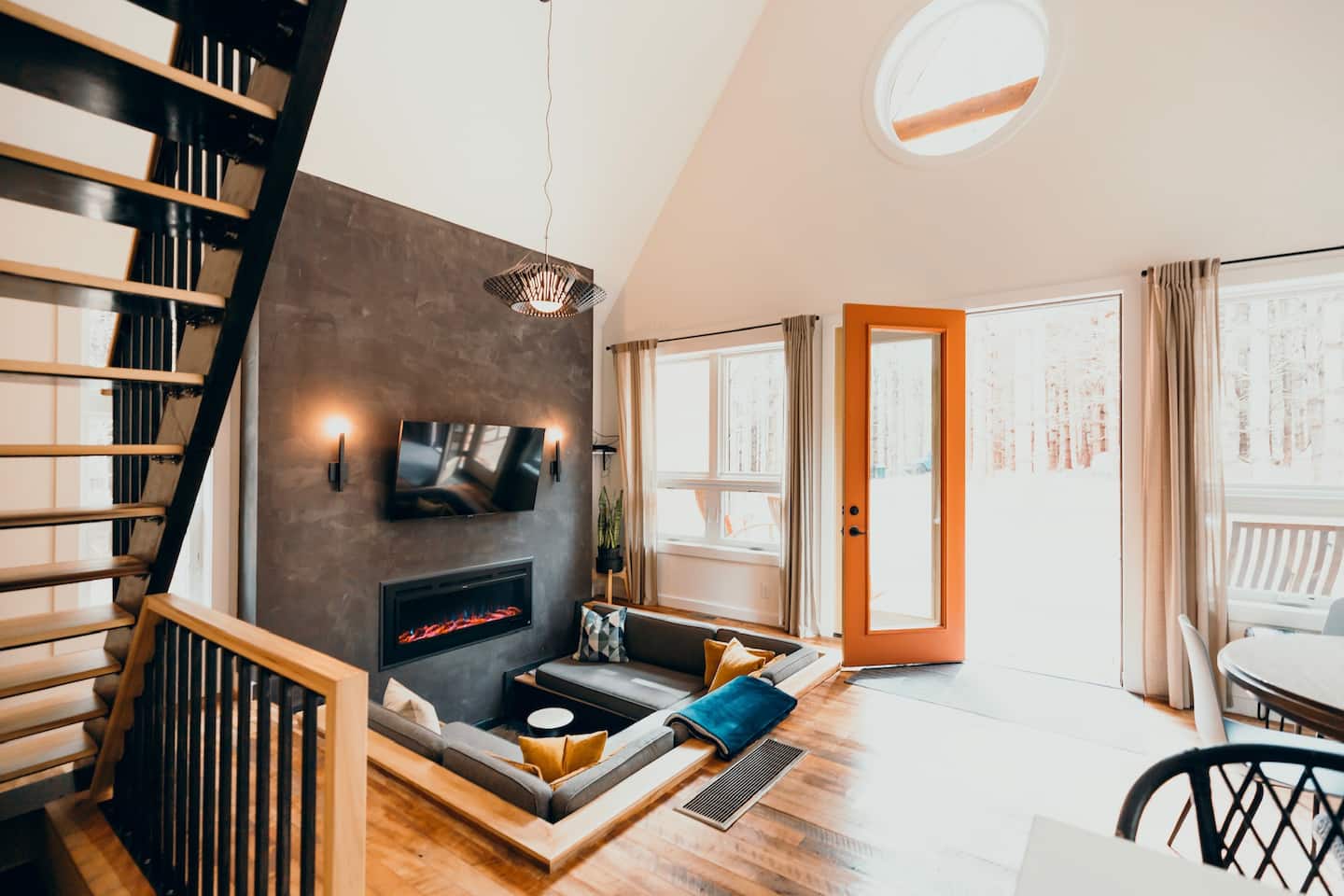 Our most popular feature, The Pit. The conversation pit will seat up to 10 guests for conversation, but our guests rave about movie nights in The Pit
