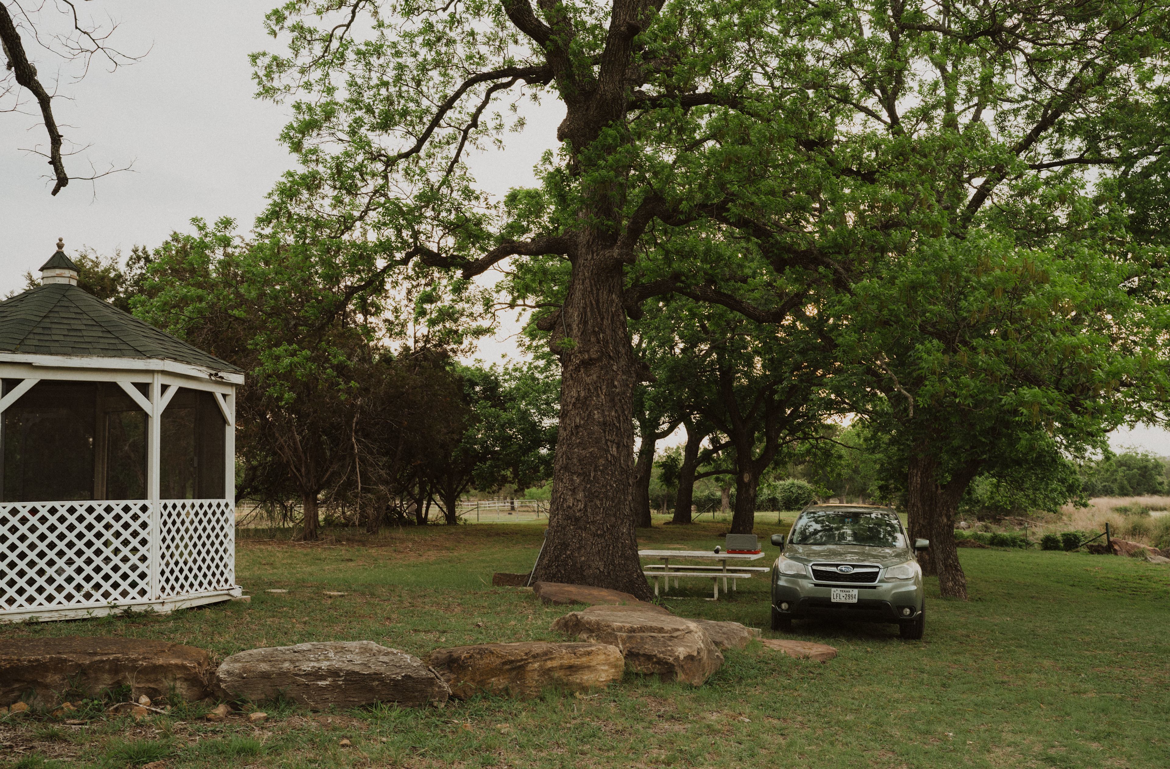 Space for cars or tents around the gazebo. 