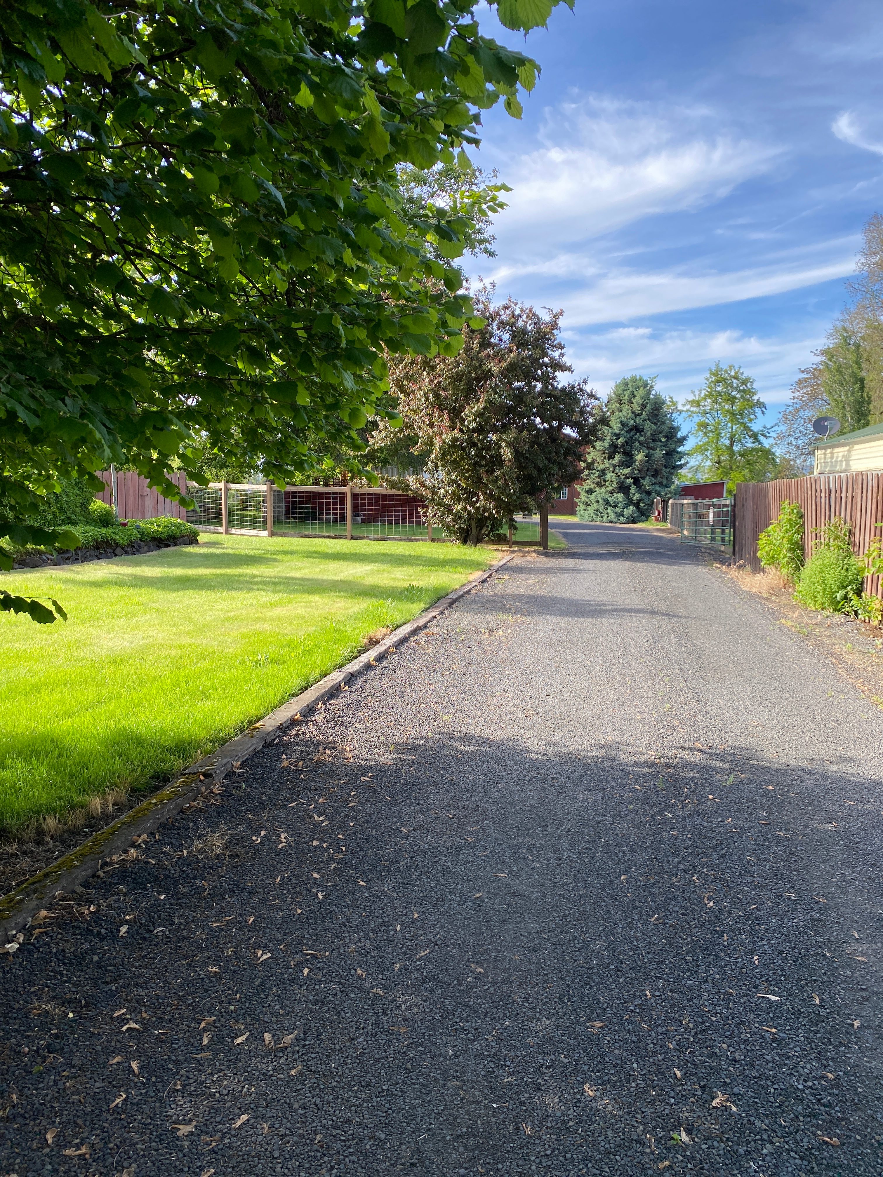 Driving into the property. It’s a flag lot with long driveway.