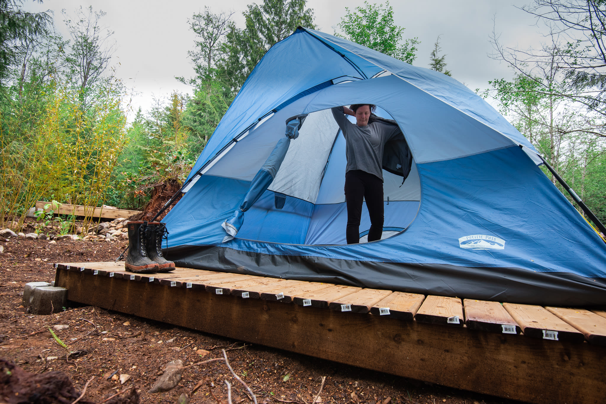 I think this is the tallest tent I've ever been in. Most people can stand up and get dressed - model in the photo is 5"7 for reference.