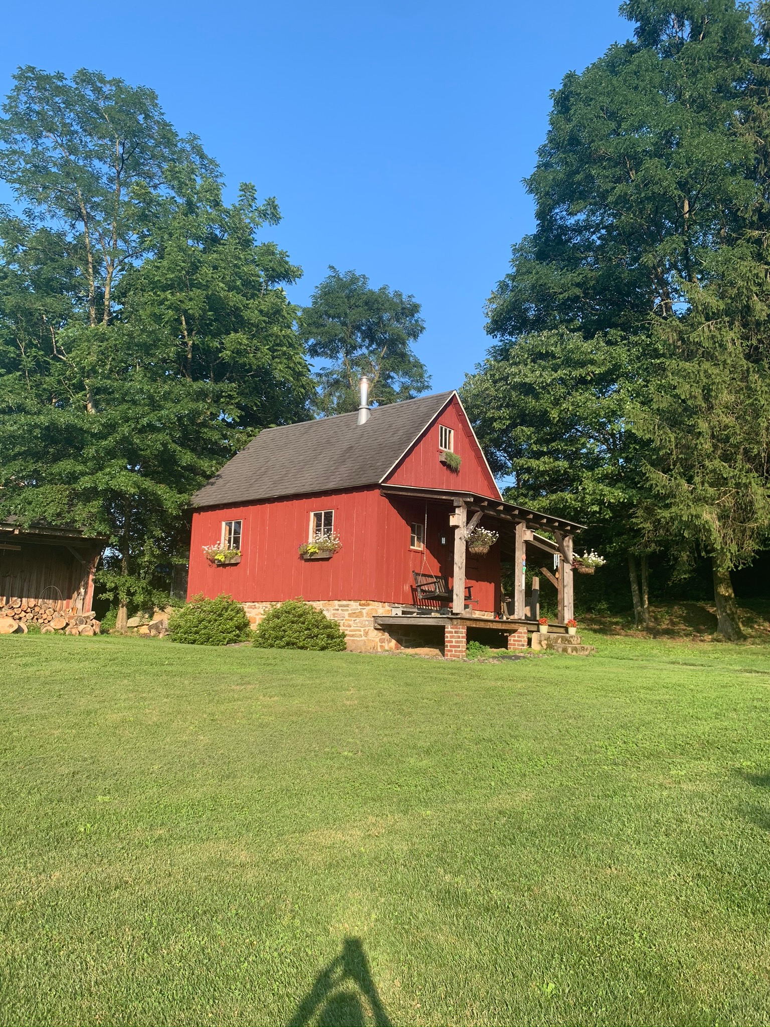 View of your cabin from the house. 
Kennel is accessible from dog door or outside door. 