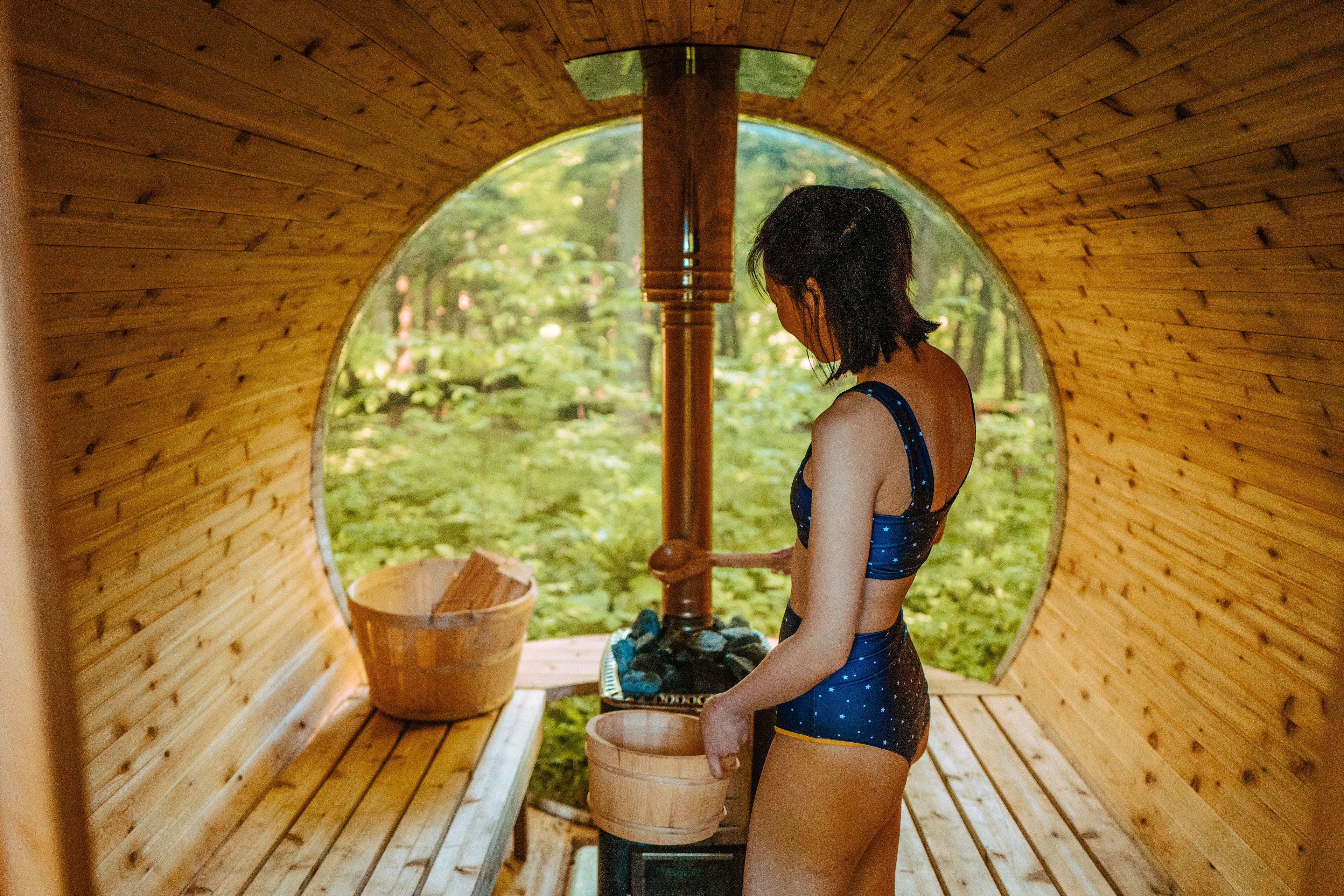 Start your magical sauna experience by pouring water onto the sauna rocks