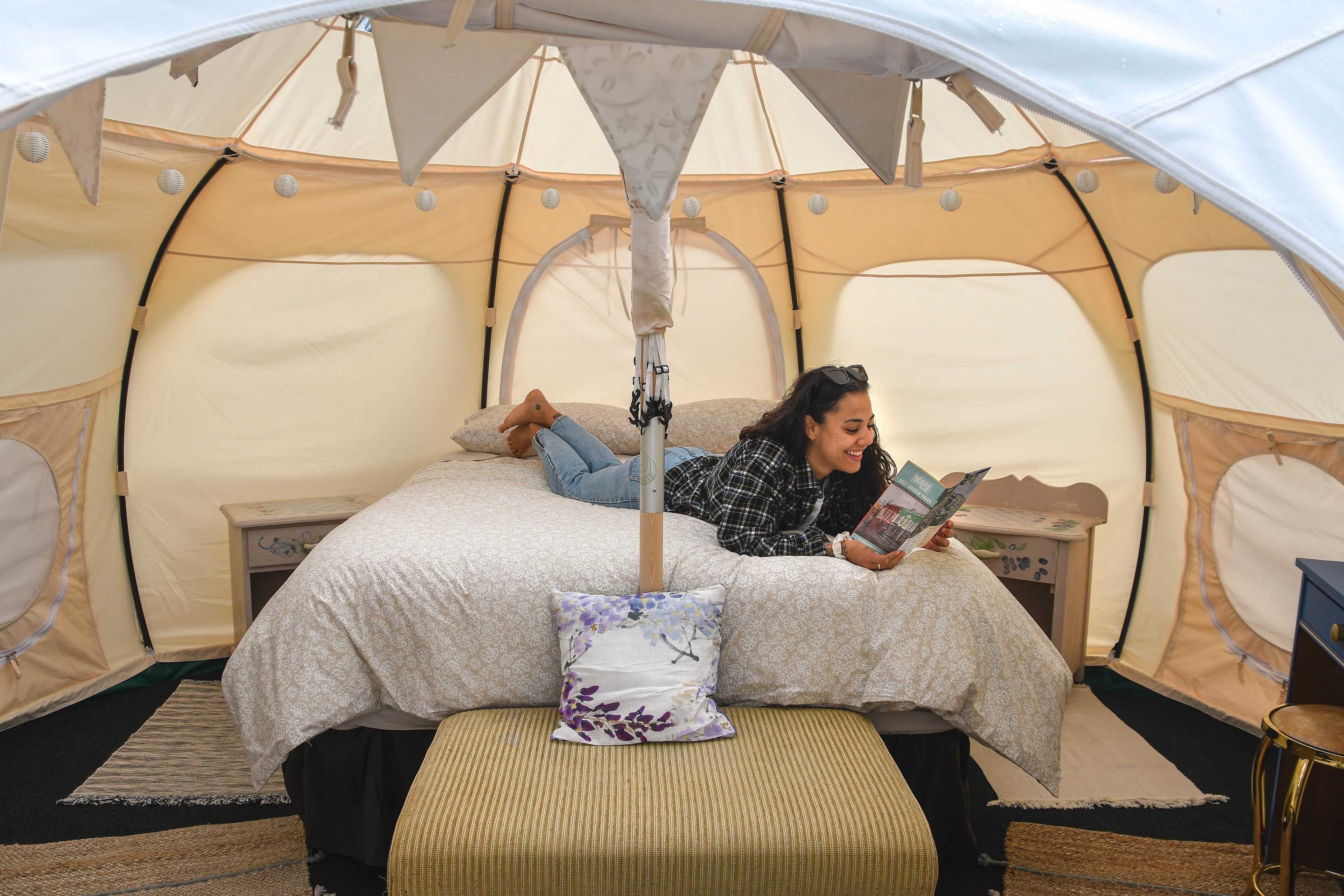 Inside one of the Yurts