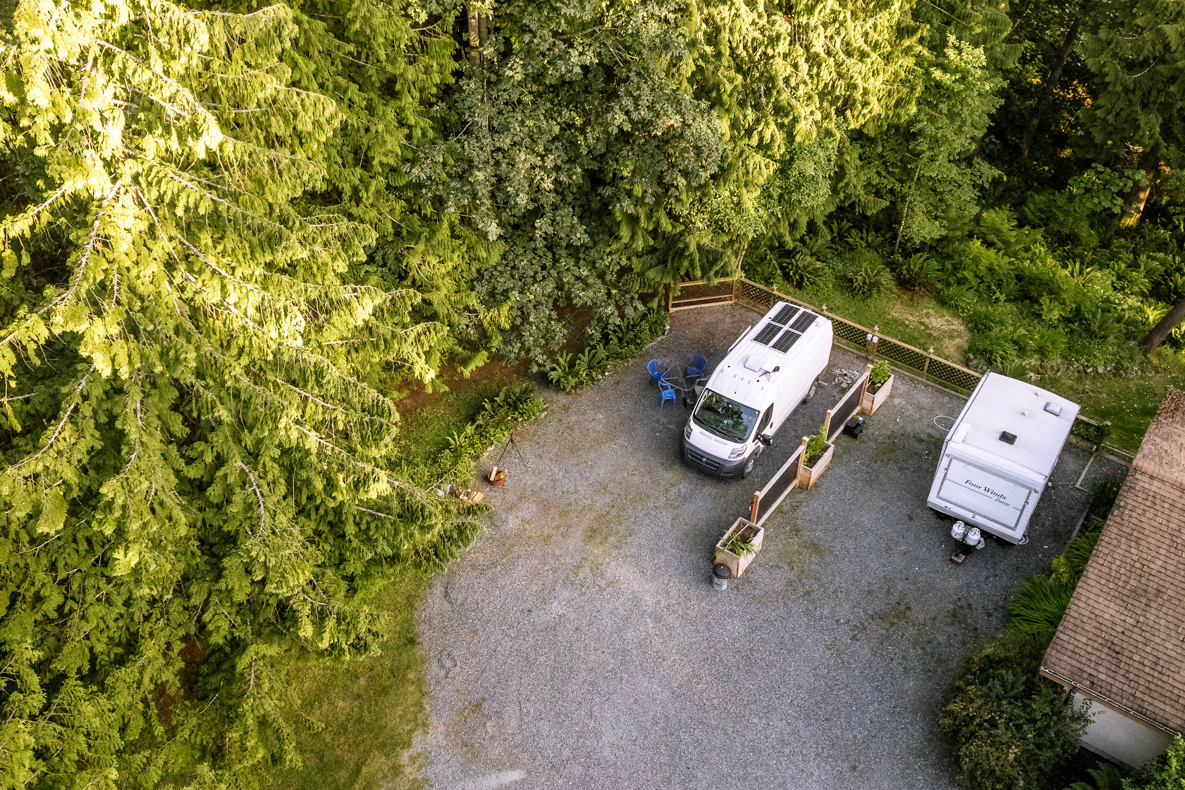 Aerial view of the camp spot. Perfect spot for our solar panels. Rod has had 40ft RVs pull into this camp spot with ease. 