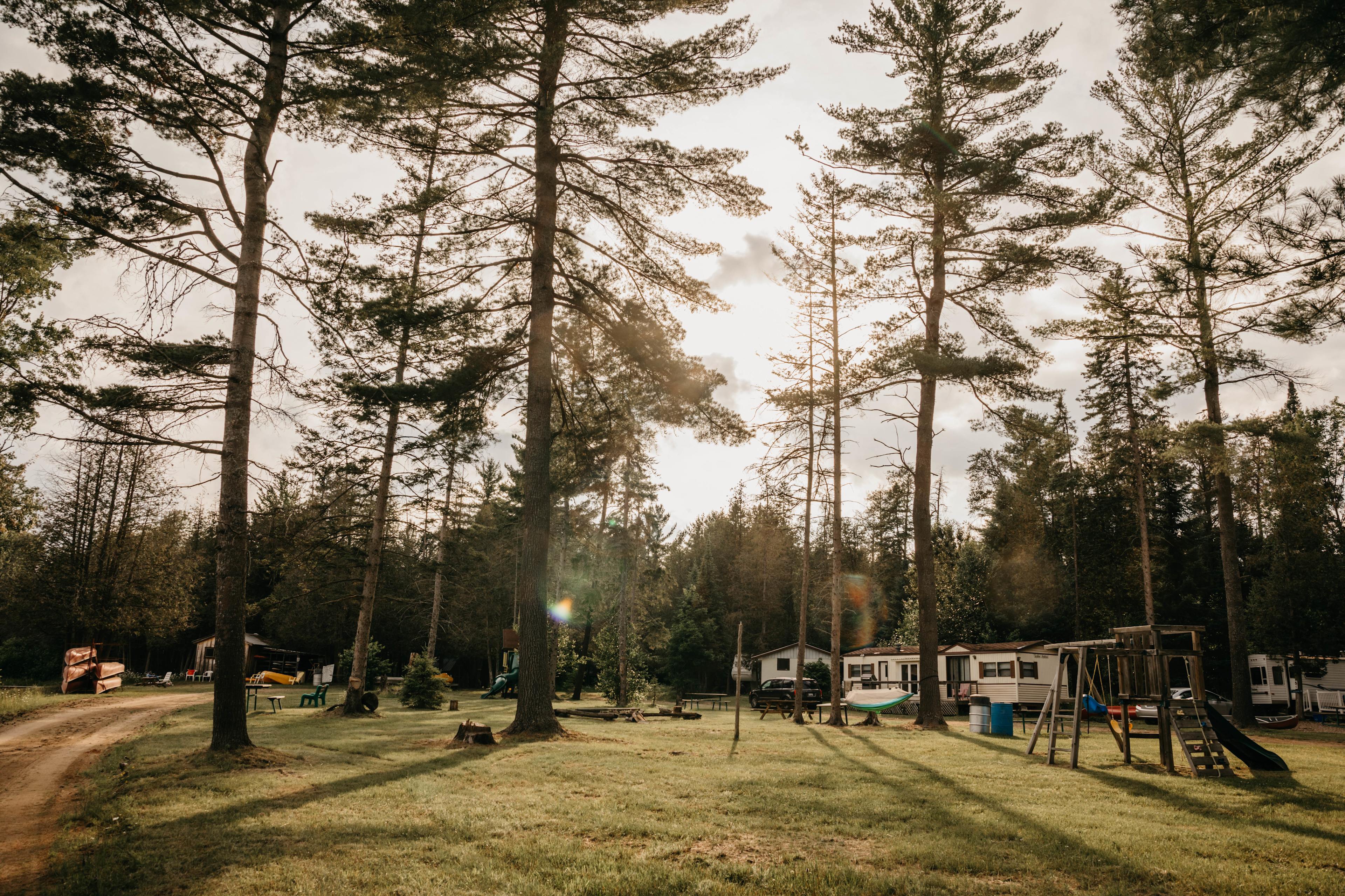 the main playground area of this campground is perfect for a group or separate families to spend time outside 