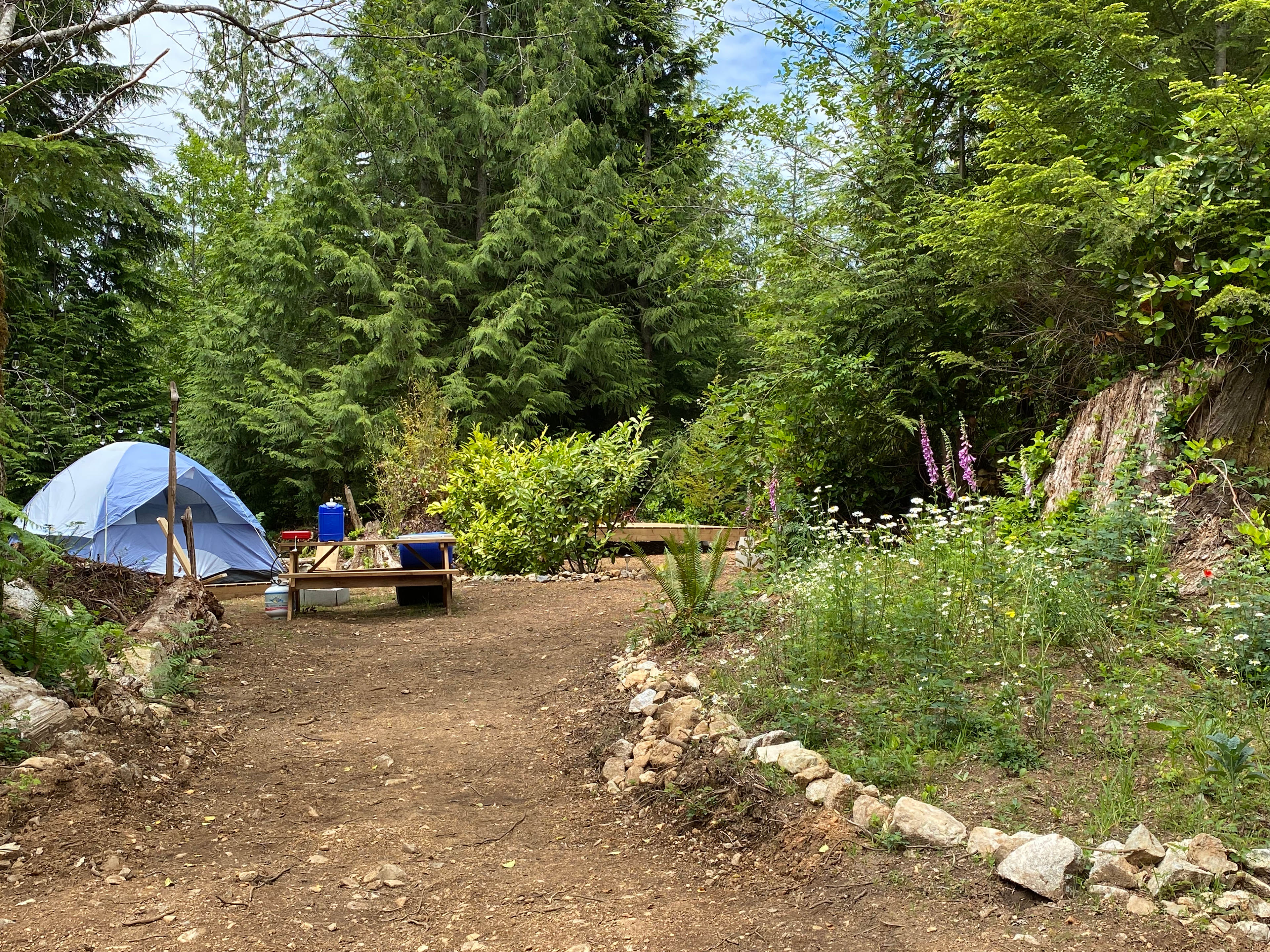 Landscaped garden area at entrance of camping area