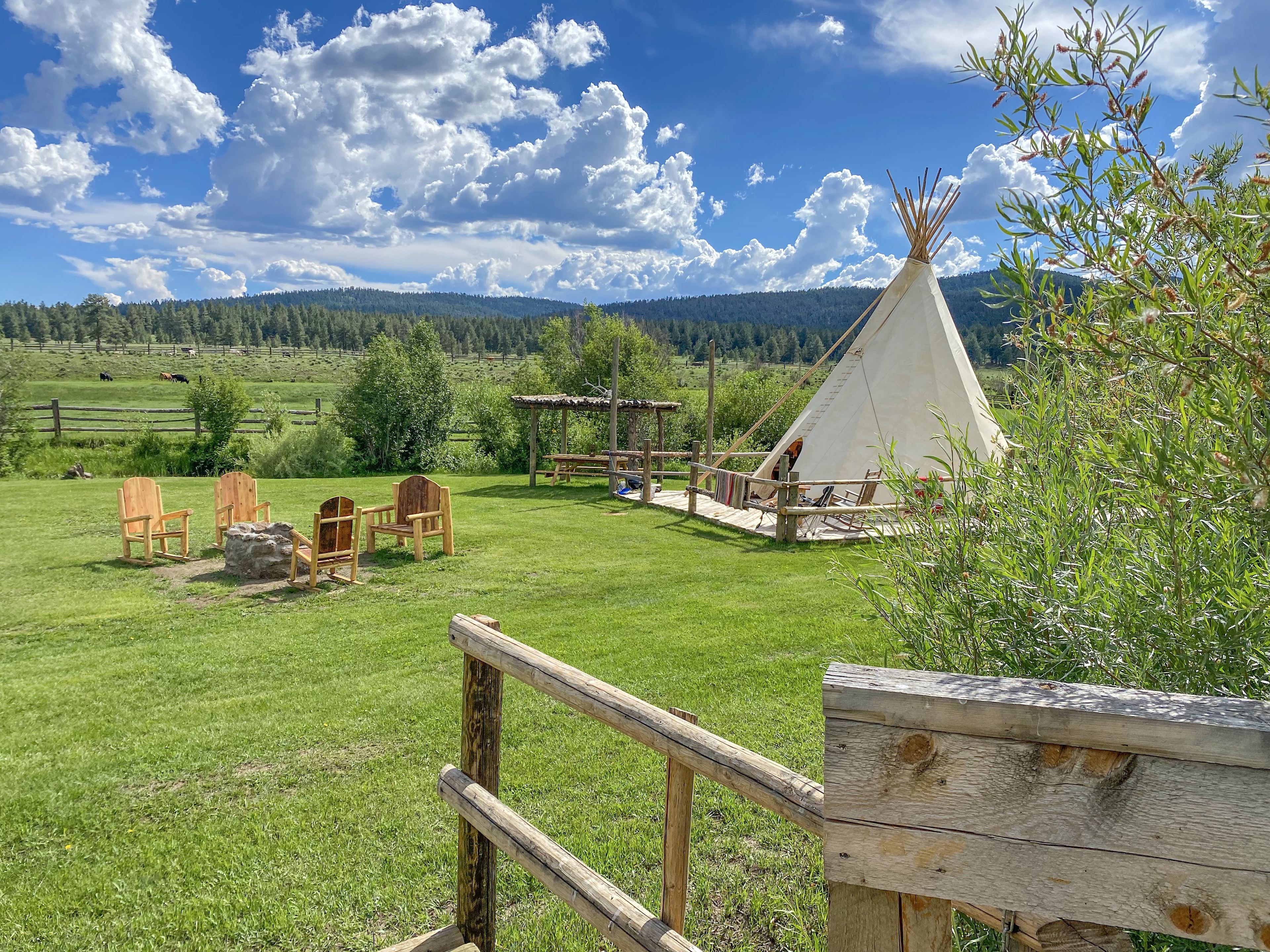 Creekside Glamping Tipis on Off-Grid, 70 Acre Working Ranch