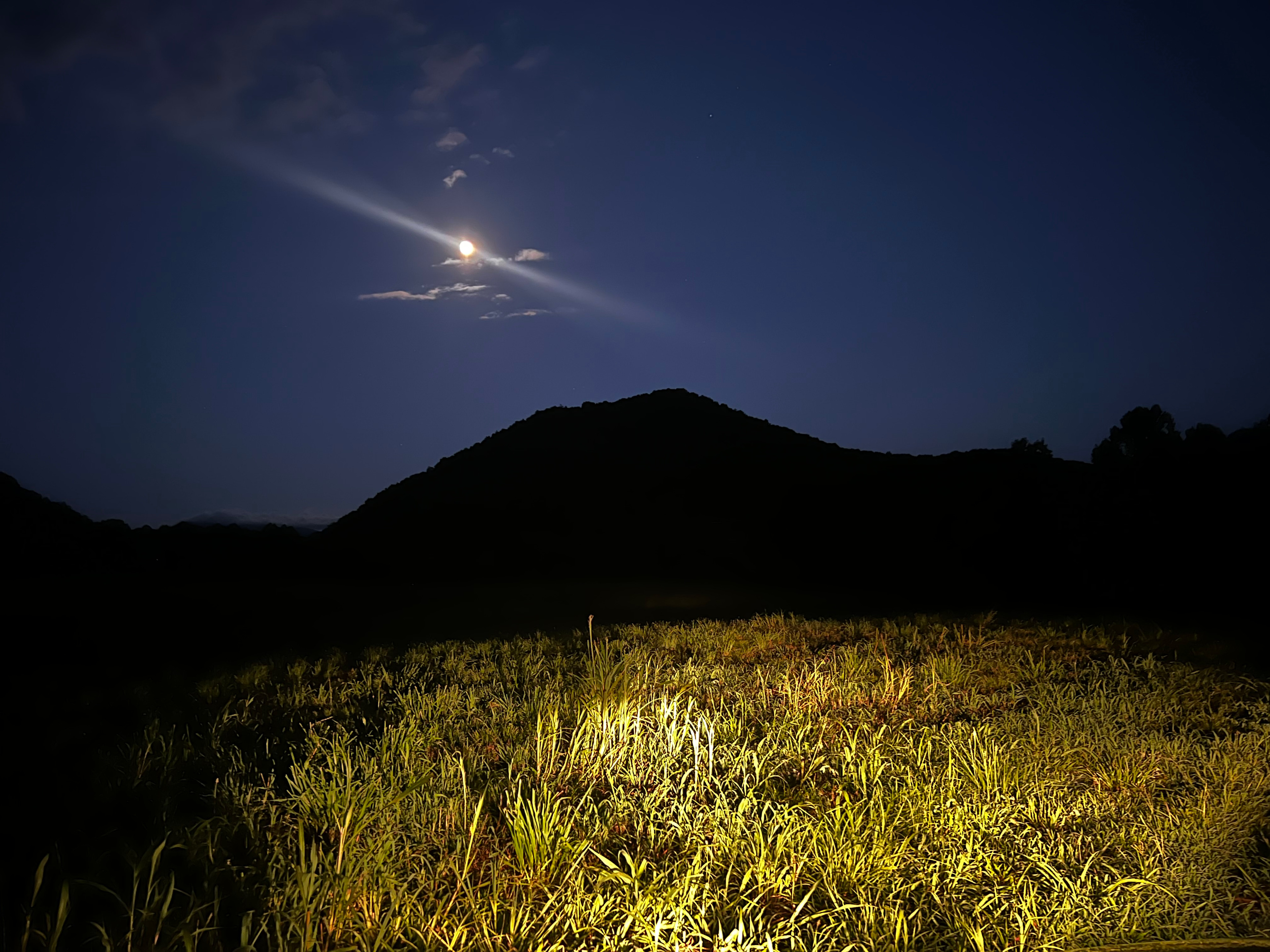 Night view of Sugarloaf Mountain as you drive across the property and down to your site by the river.