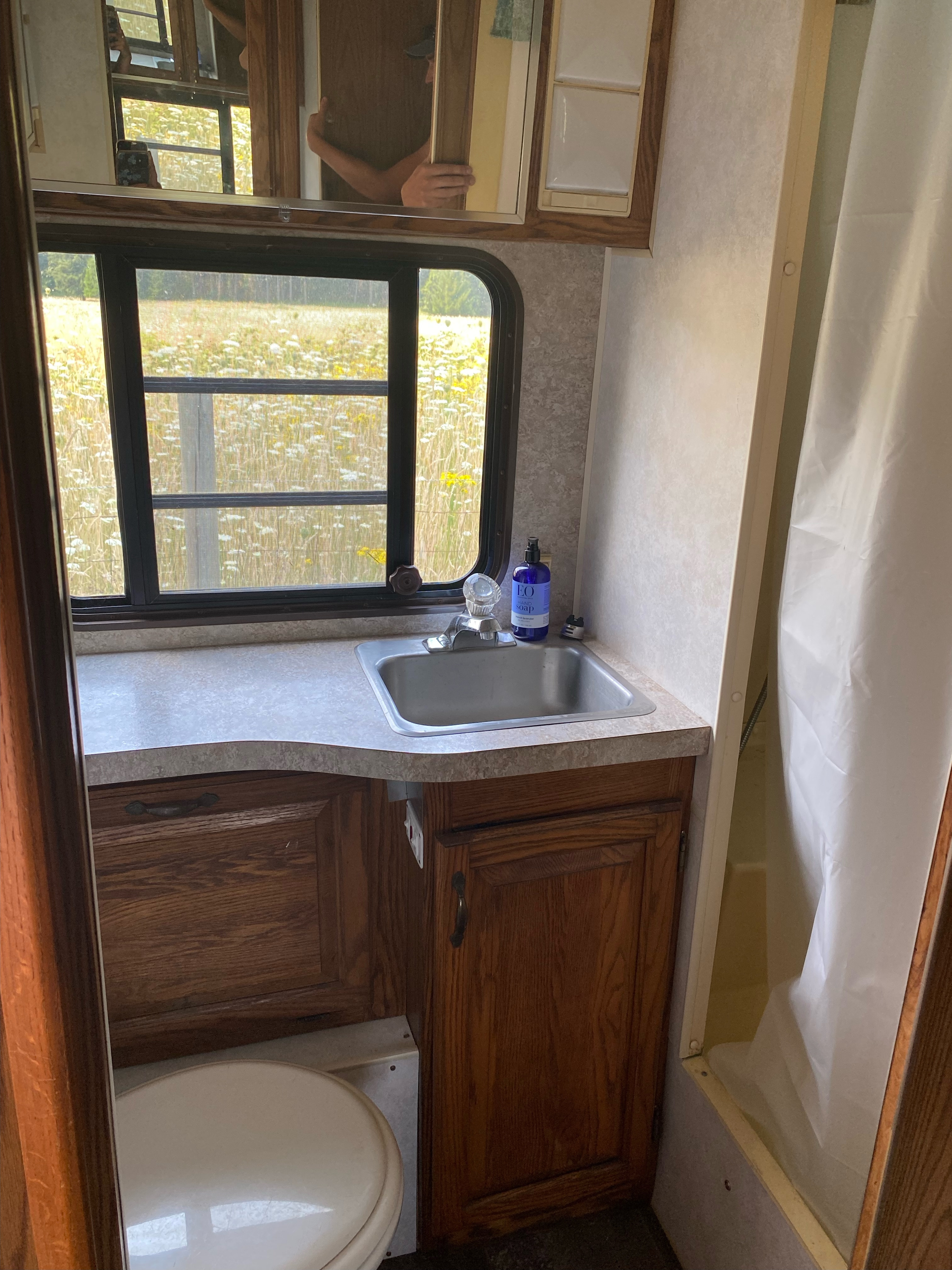 Bathroom has shower and toilet