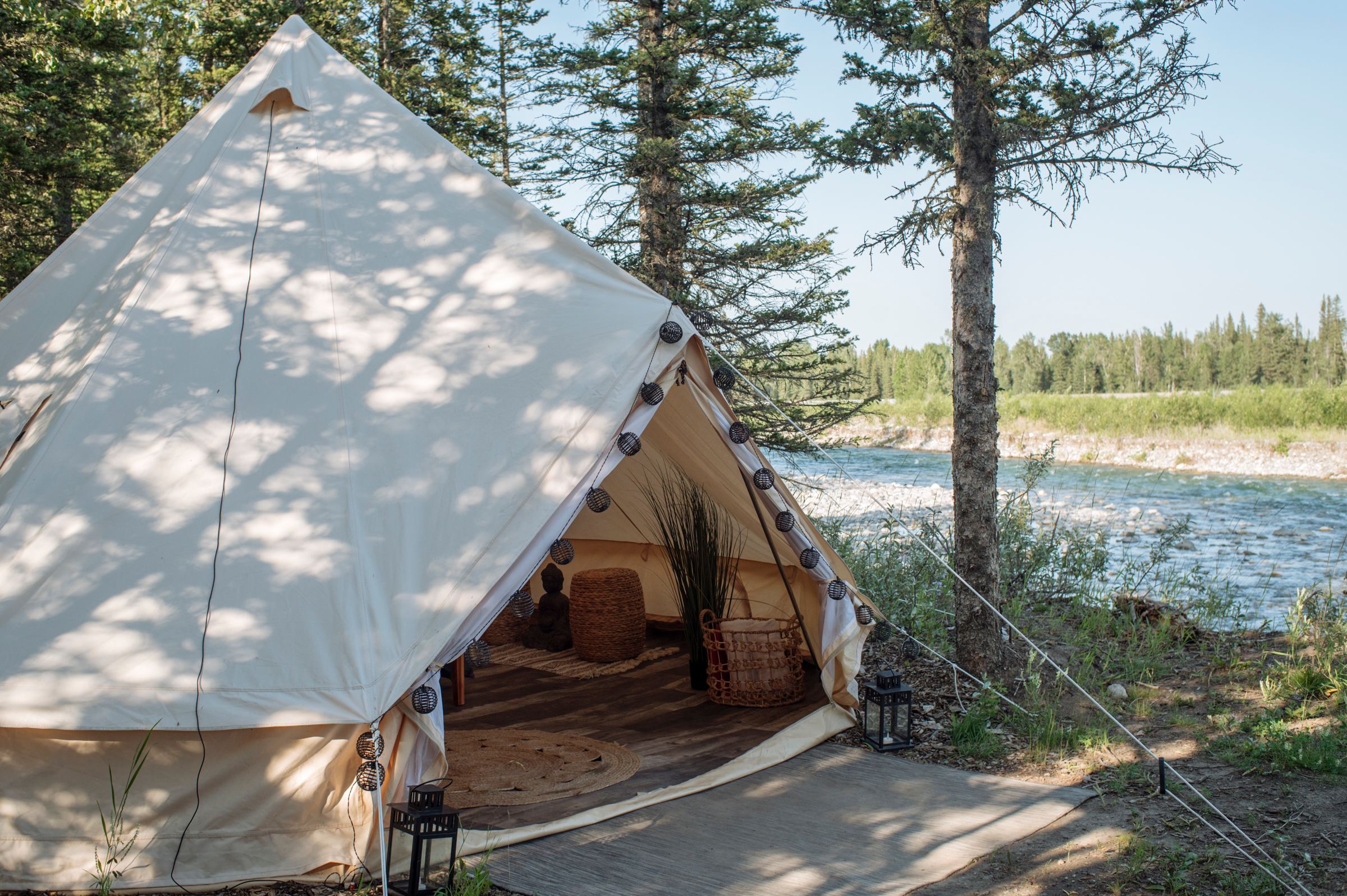 View of the tent beside the Elbow River