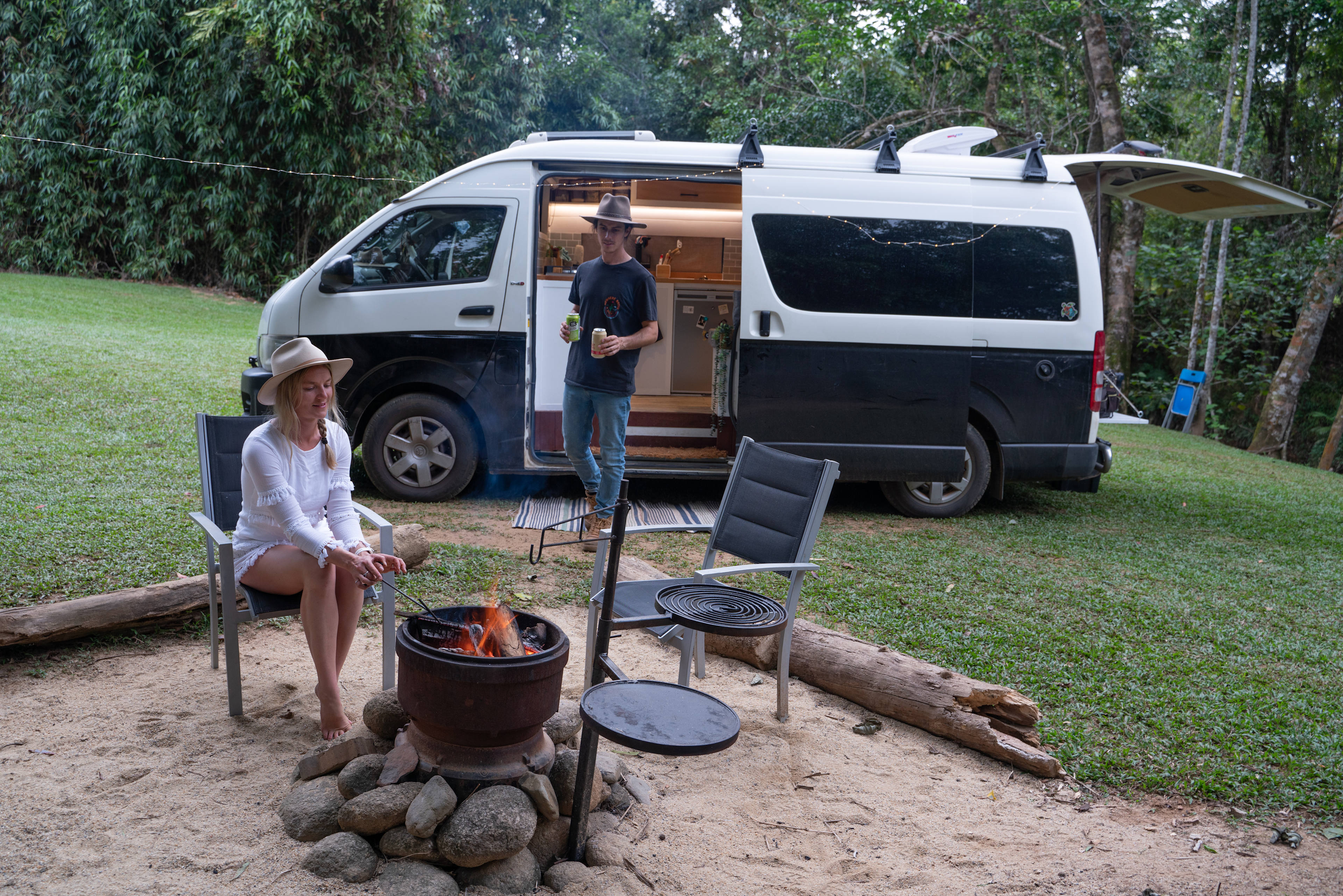 Campfire cooking facilities and chairs supplied by hosts