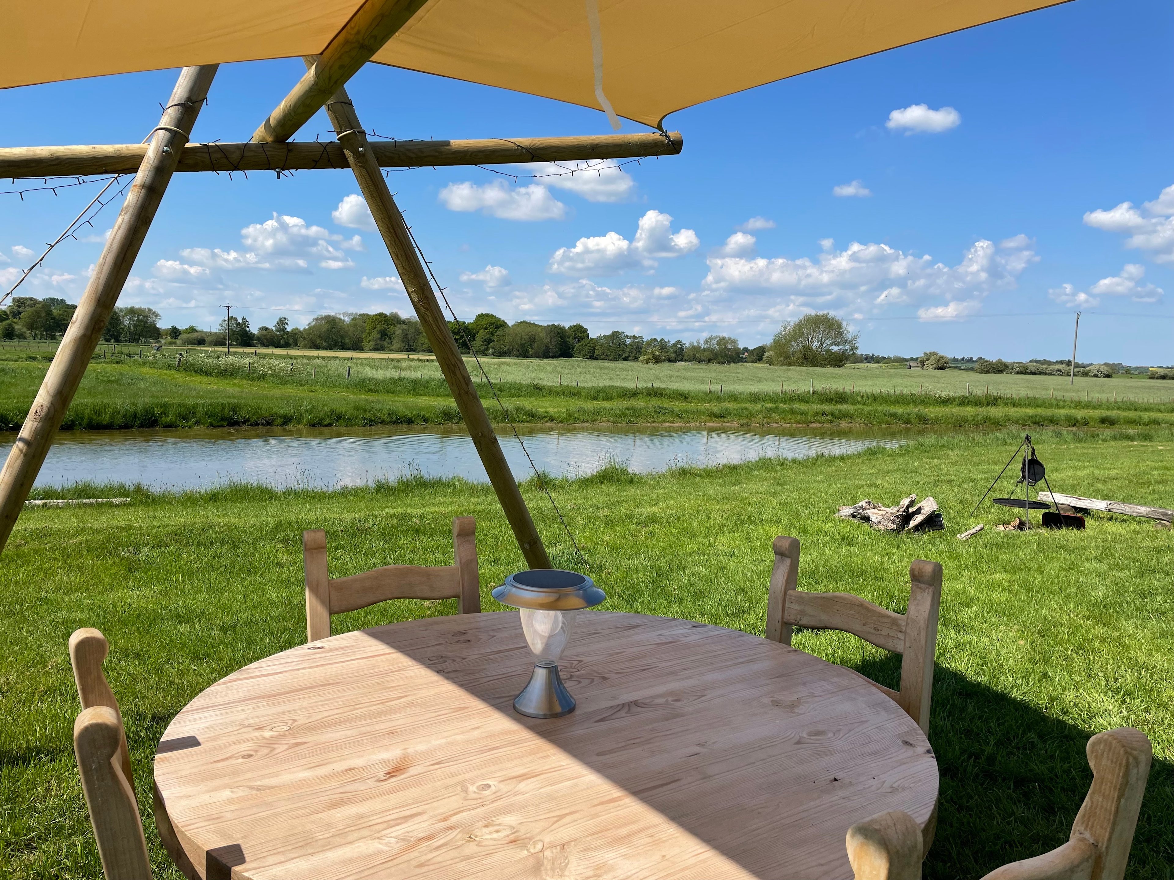 Dining area next to bell tent