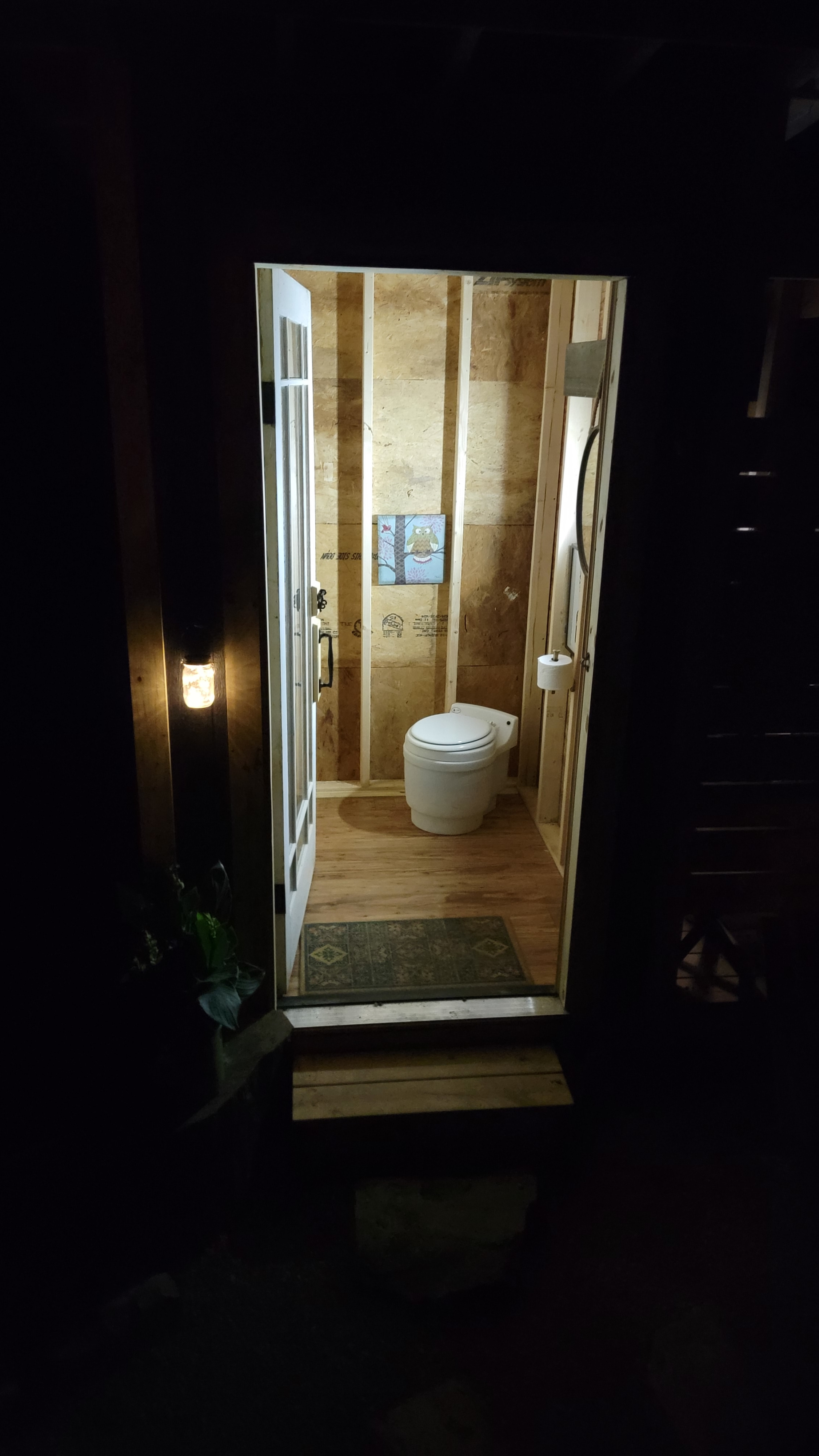 The inside of our fabulous outhouse! Our toilet is called a Laveo and YouTube has some videos if your curious on how it works :)