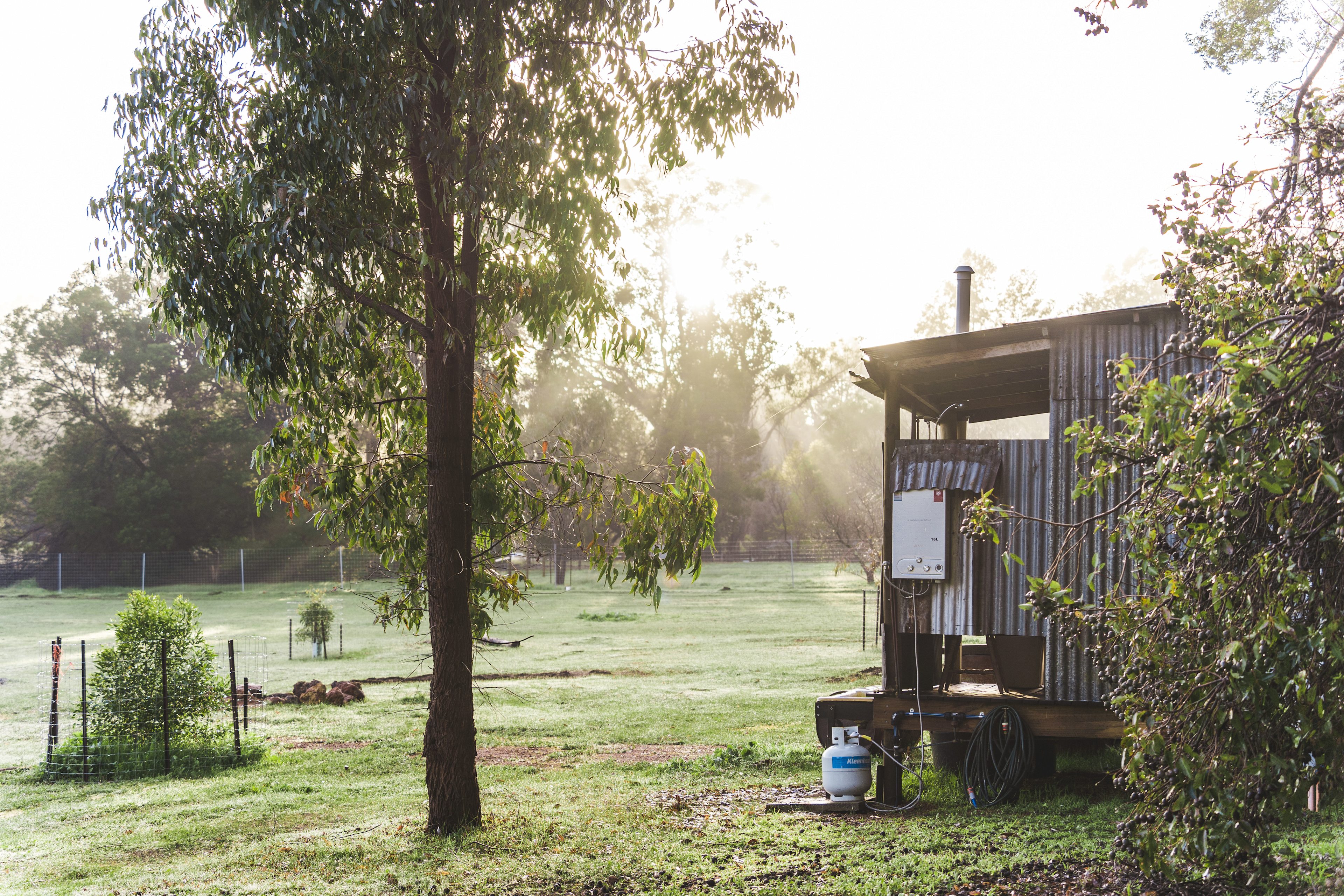 First light beaming on the campsite