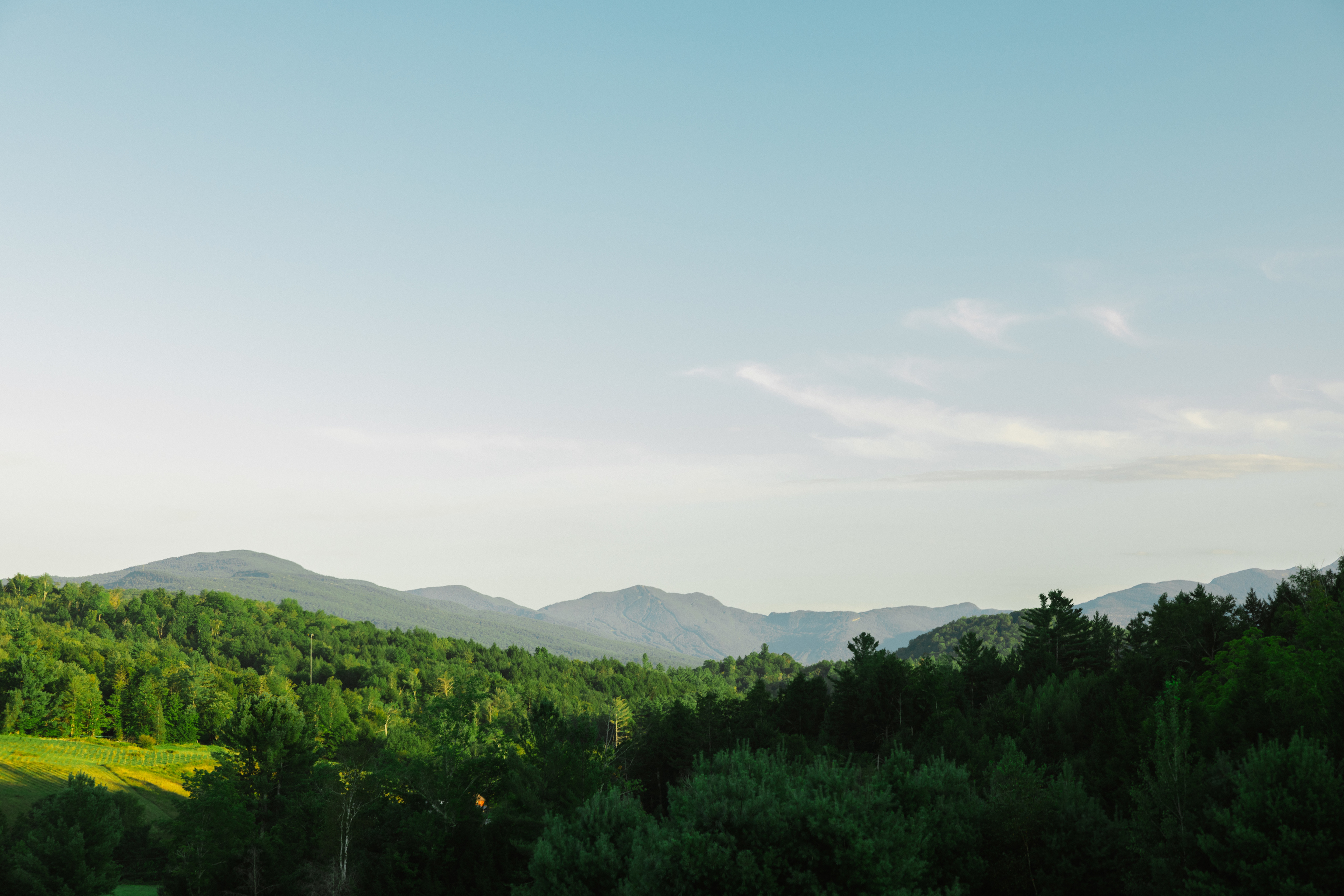 The view from the top of the hill looks right at Smuggler's Notch.