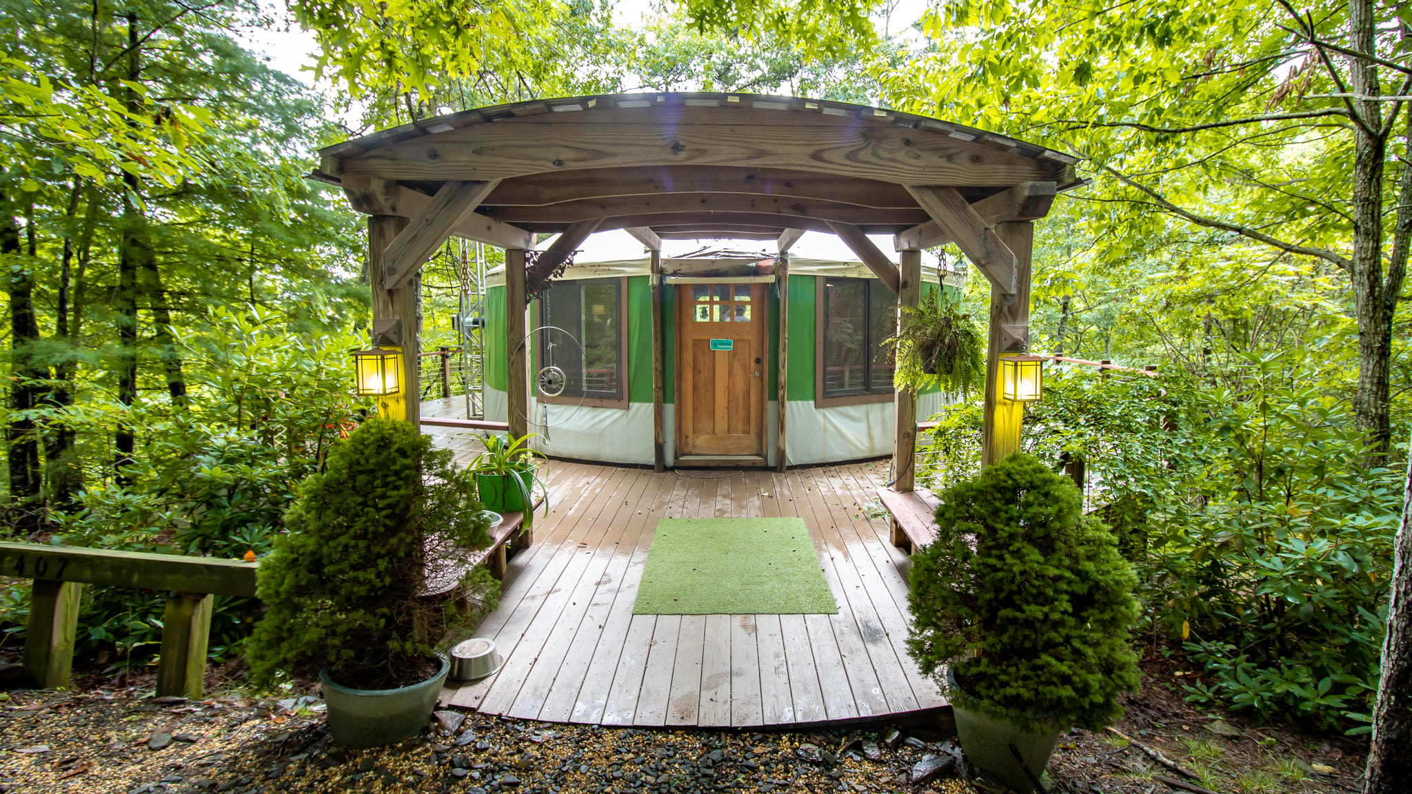 A view of the front of the yurt. 