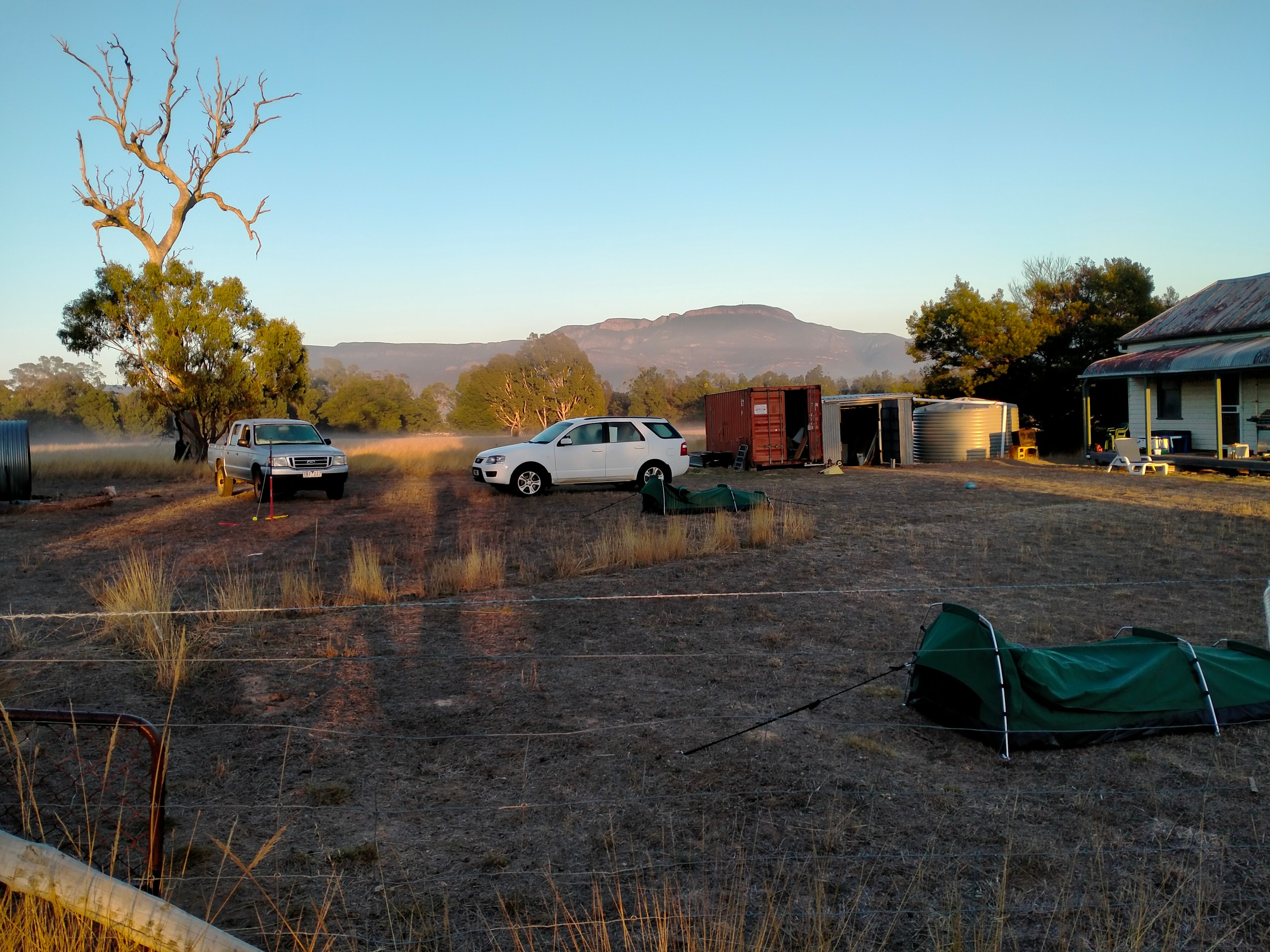 The sleepy heads in these swags are missing the morning sun on Mt William