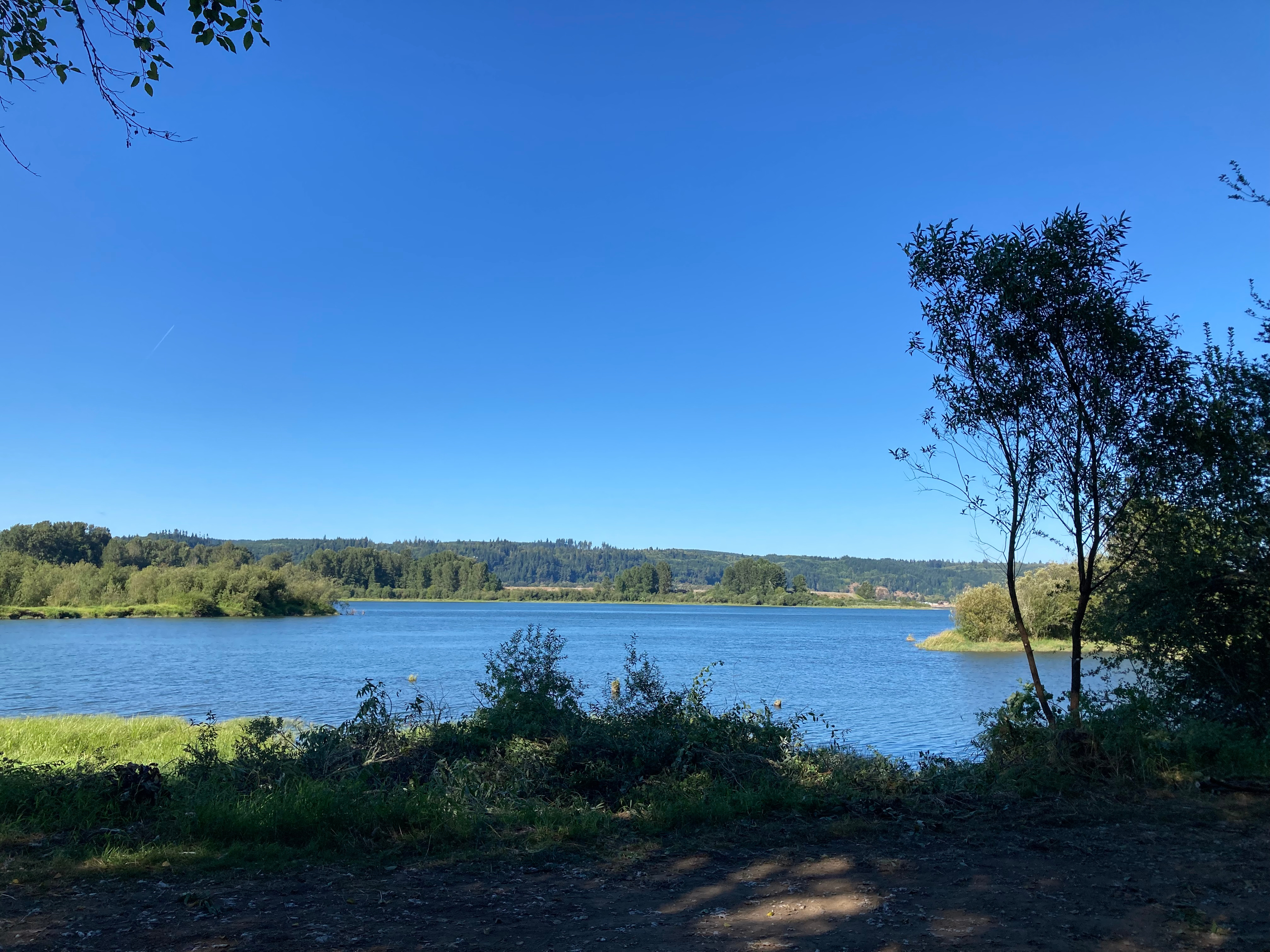 There is a beautiful view of the Columbia River and wildlife.