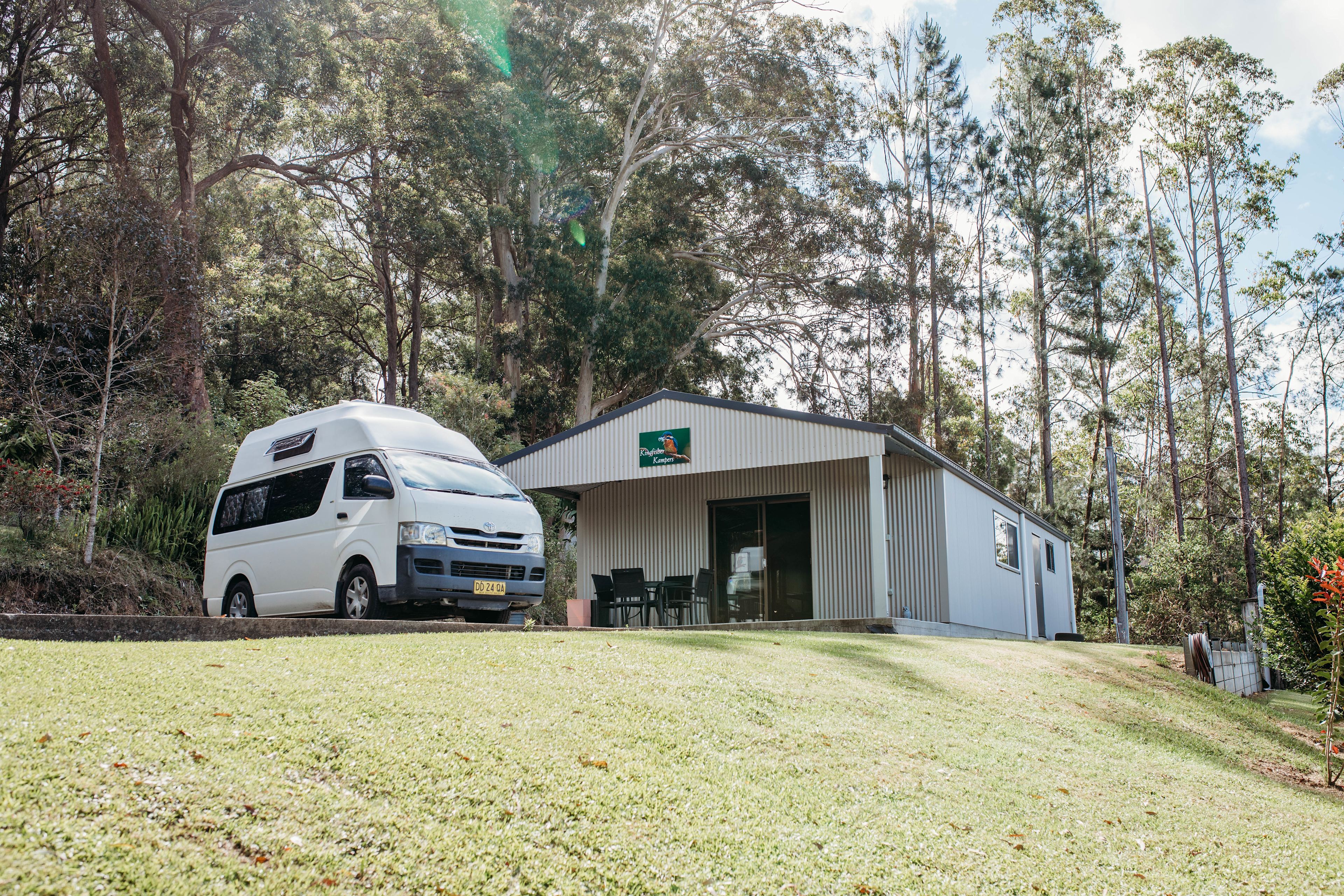 Cement slab to park on in front of facilities  