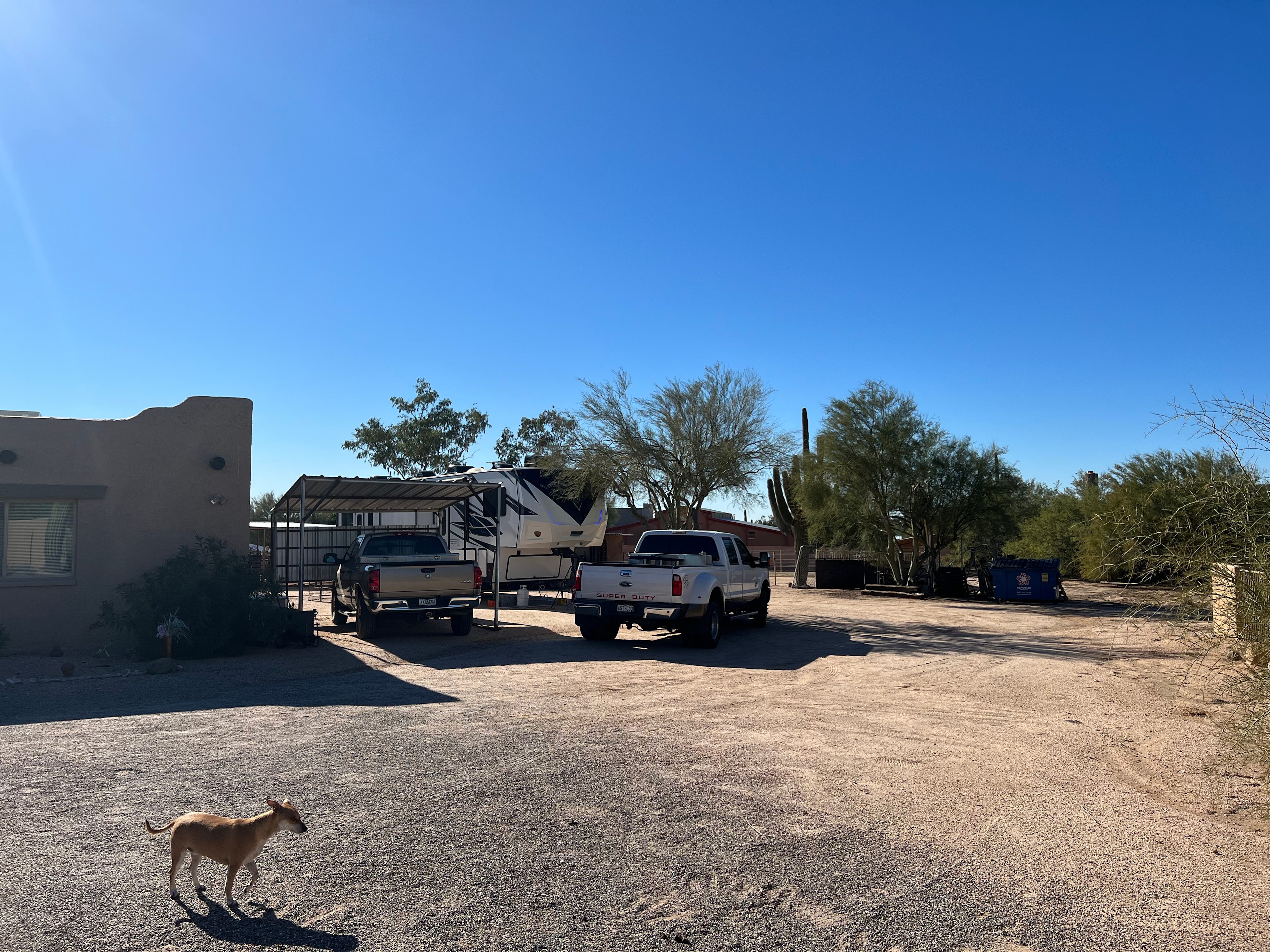Front view of property & 45 ft rV for reference 