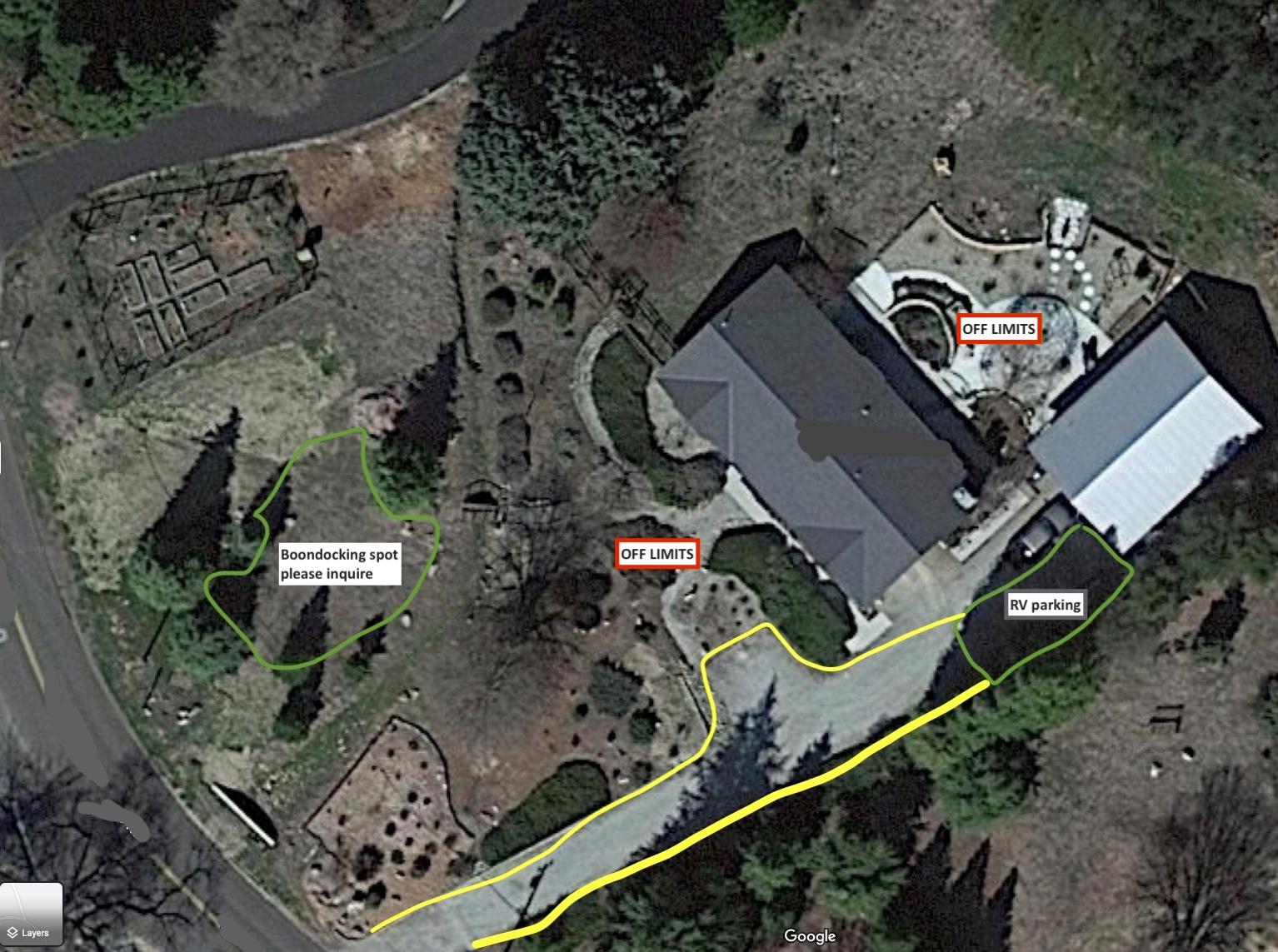 This details the RV hookup site, available mostly only mid week, Monday - Thursday.  If you are coming on a weekend, please inquire.  