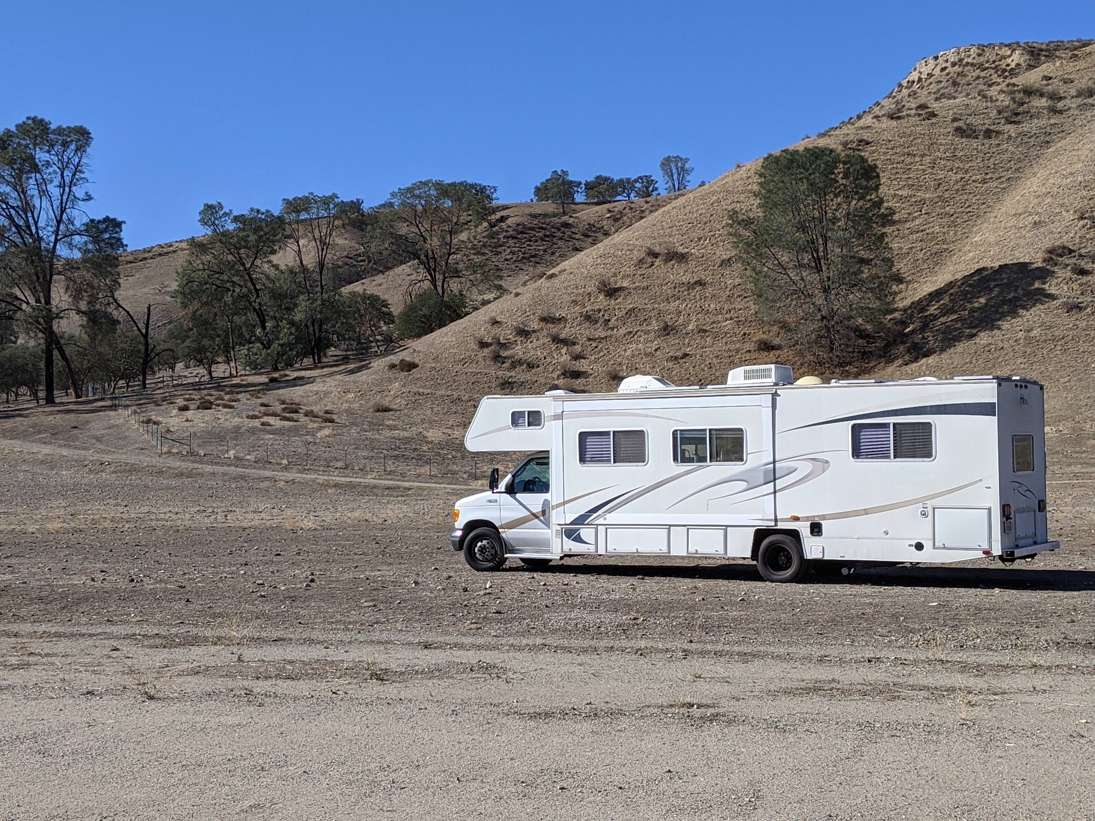 A little terrain at entrance but no problem at all for our 30 foot class C with a long overhang