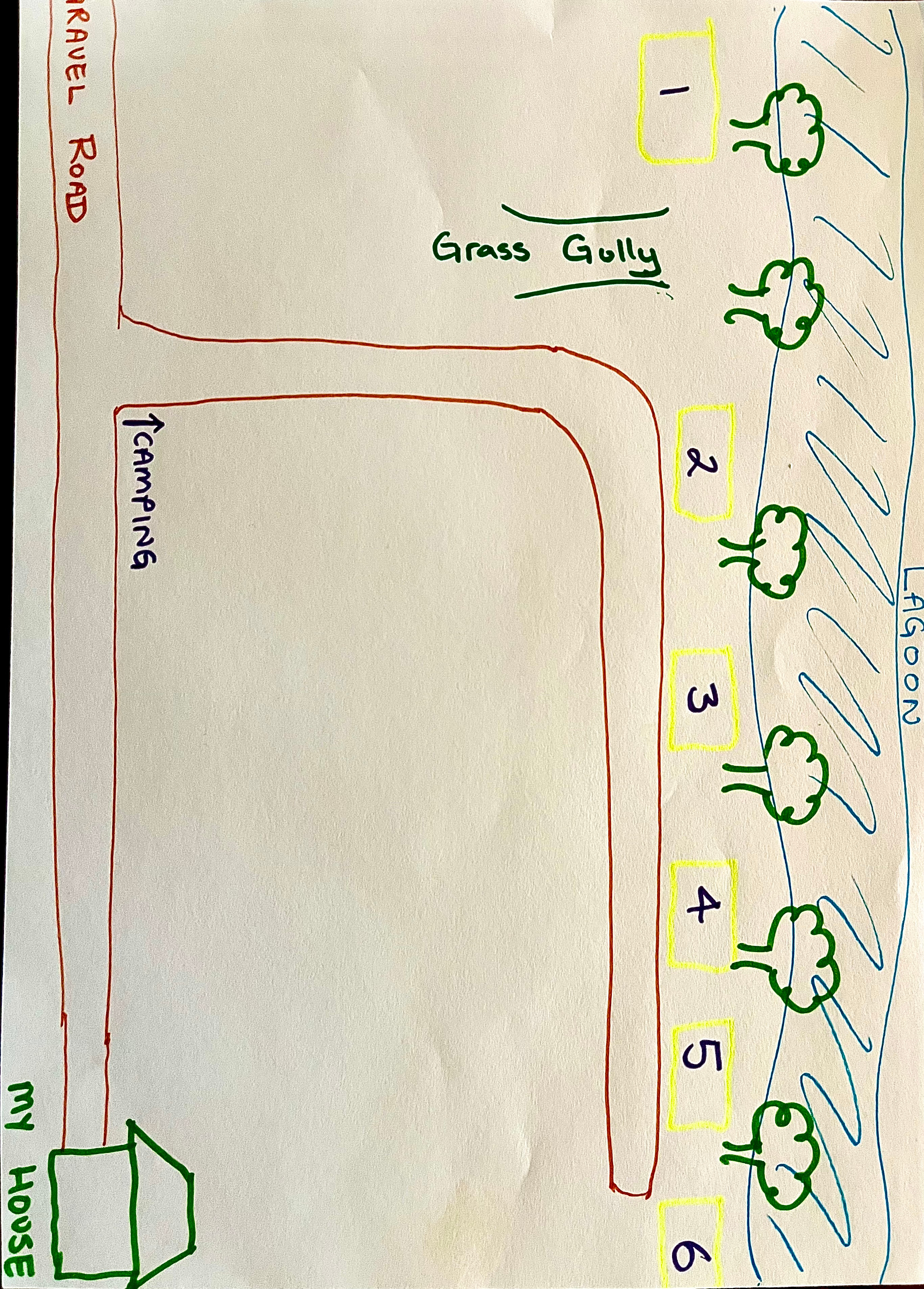 Mud map of campsite at Eltham Station - see numbering of each site