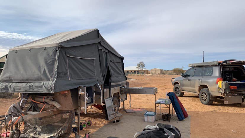 A camper set up on site