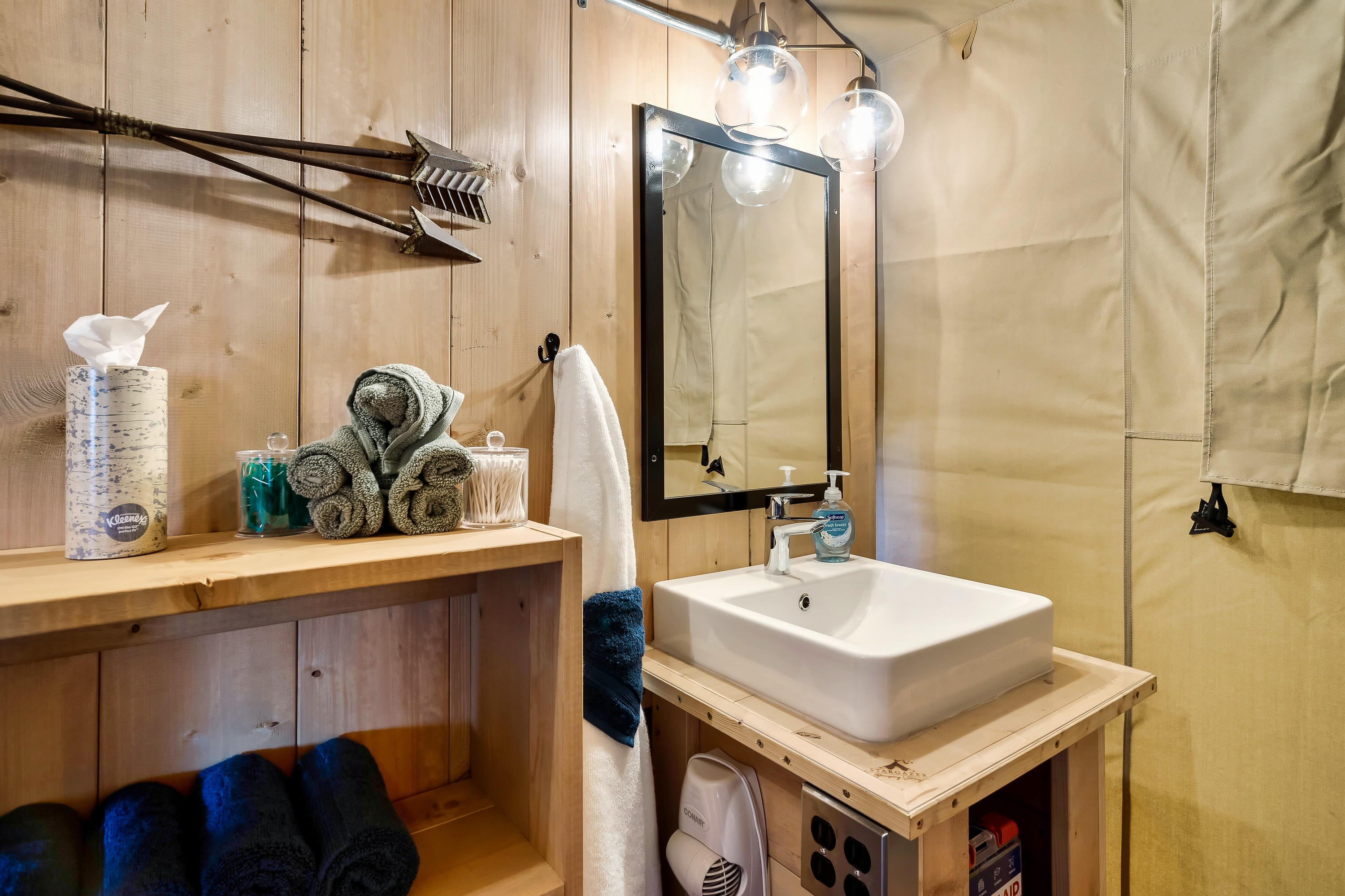 We provide floss picks, Nexxus hair products and Dove body wash.