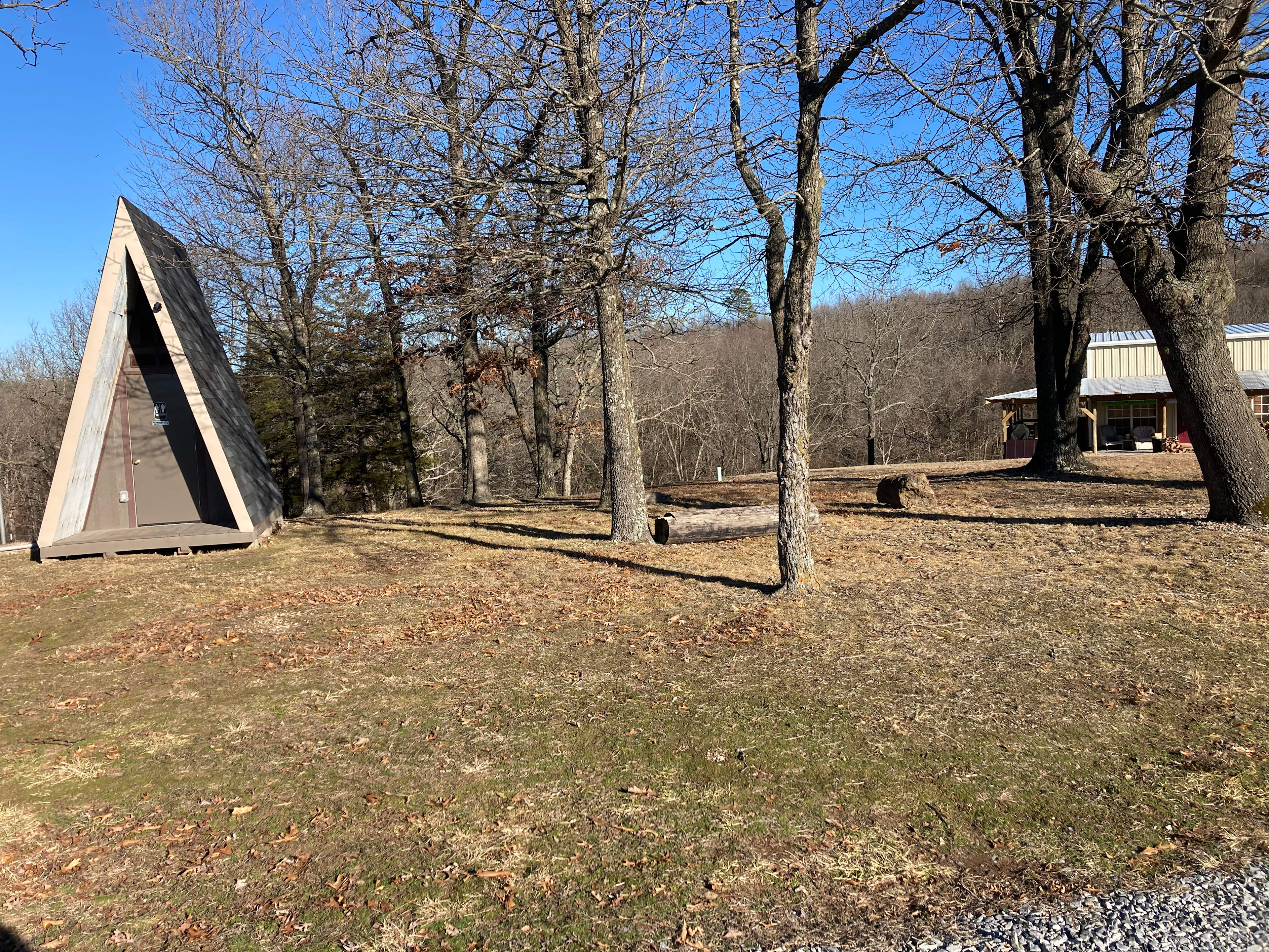 Potential tent area near bathroom and fire pit