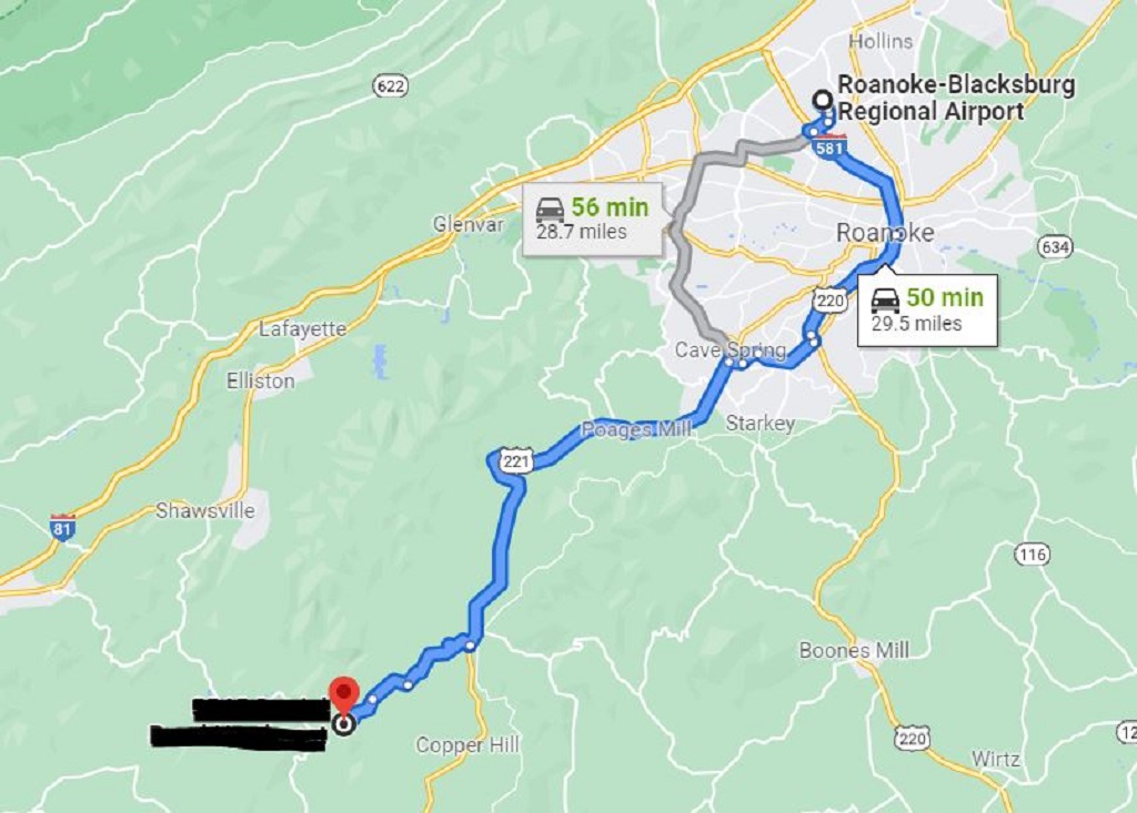 Roanoke Airport to Cabin