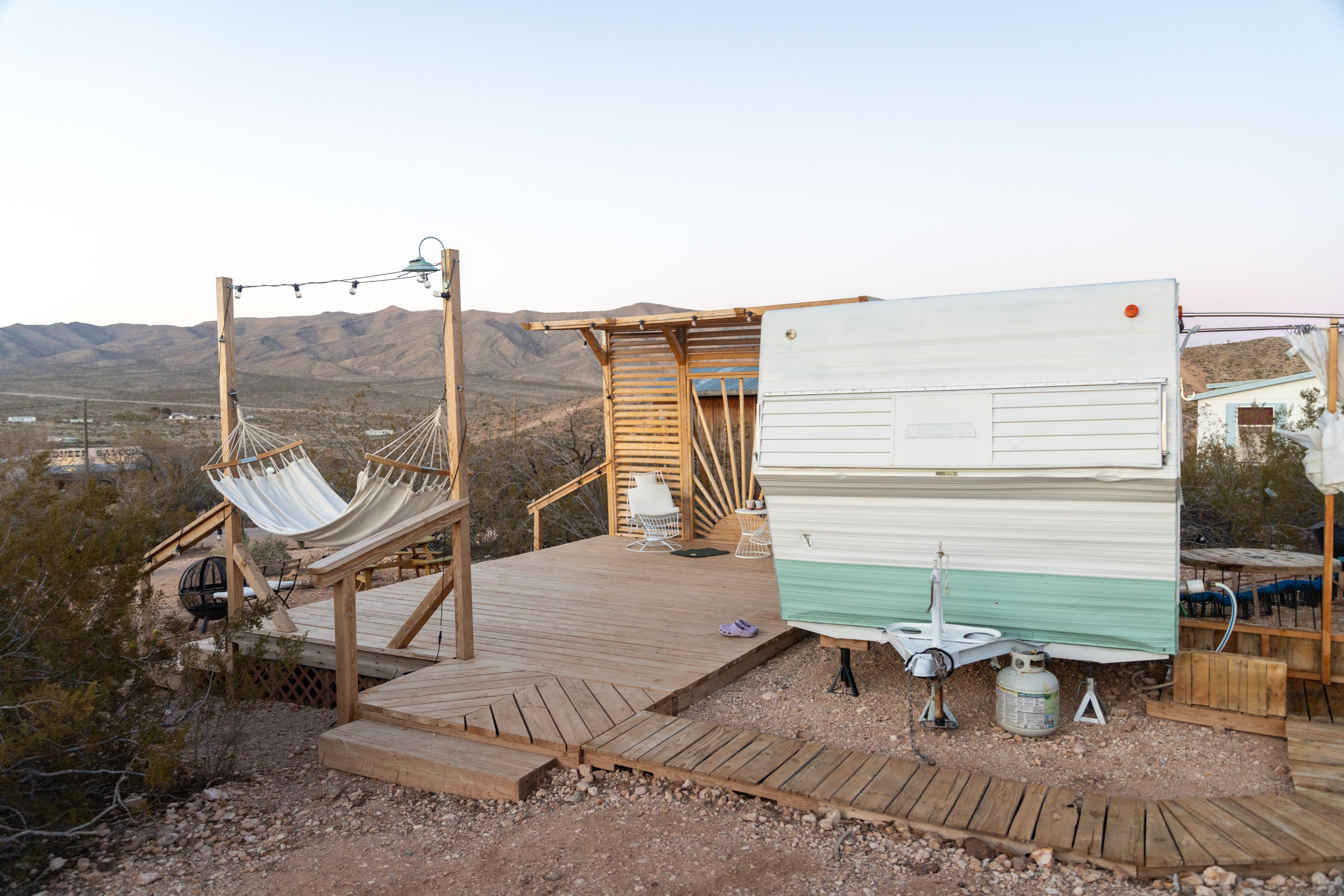 Retro Camper with Mountain Views