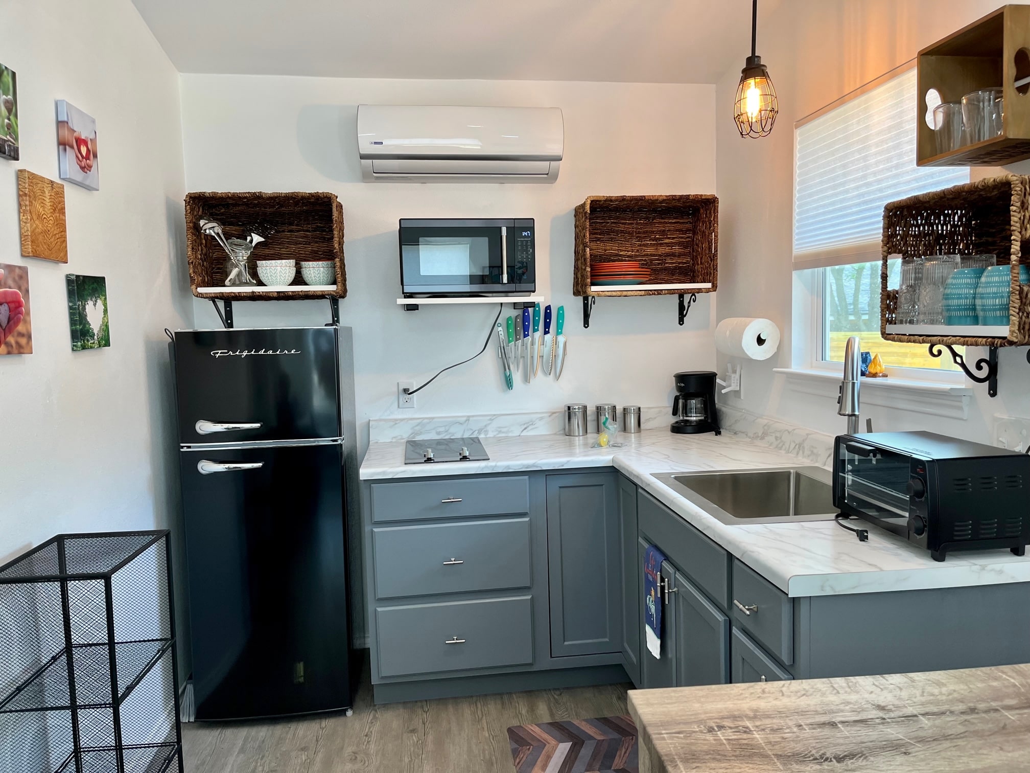 Refrigerator, microwave, toaster oven, & coffee maker provided for you!