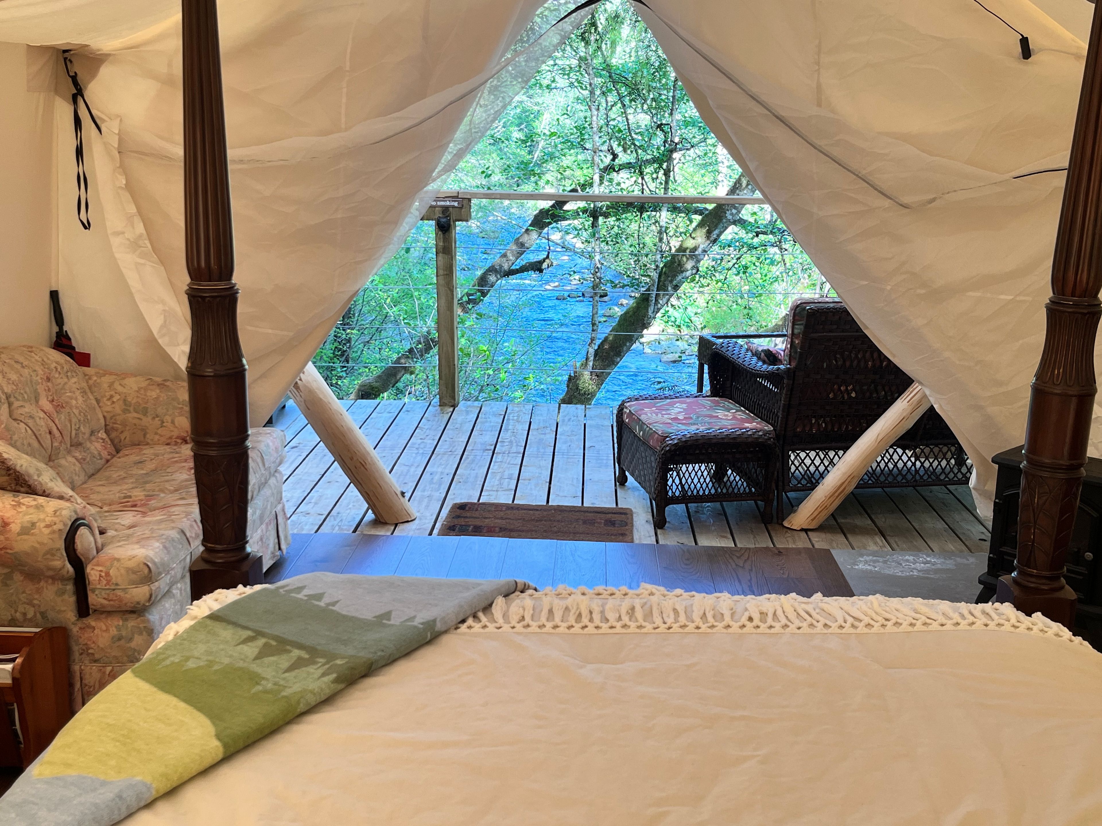 Wake up to sounds of the river and birds in the trees