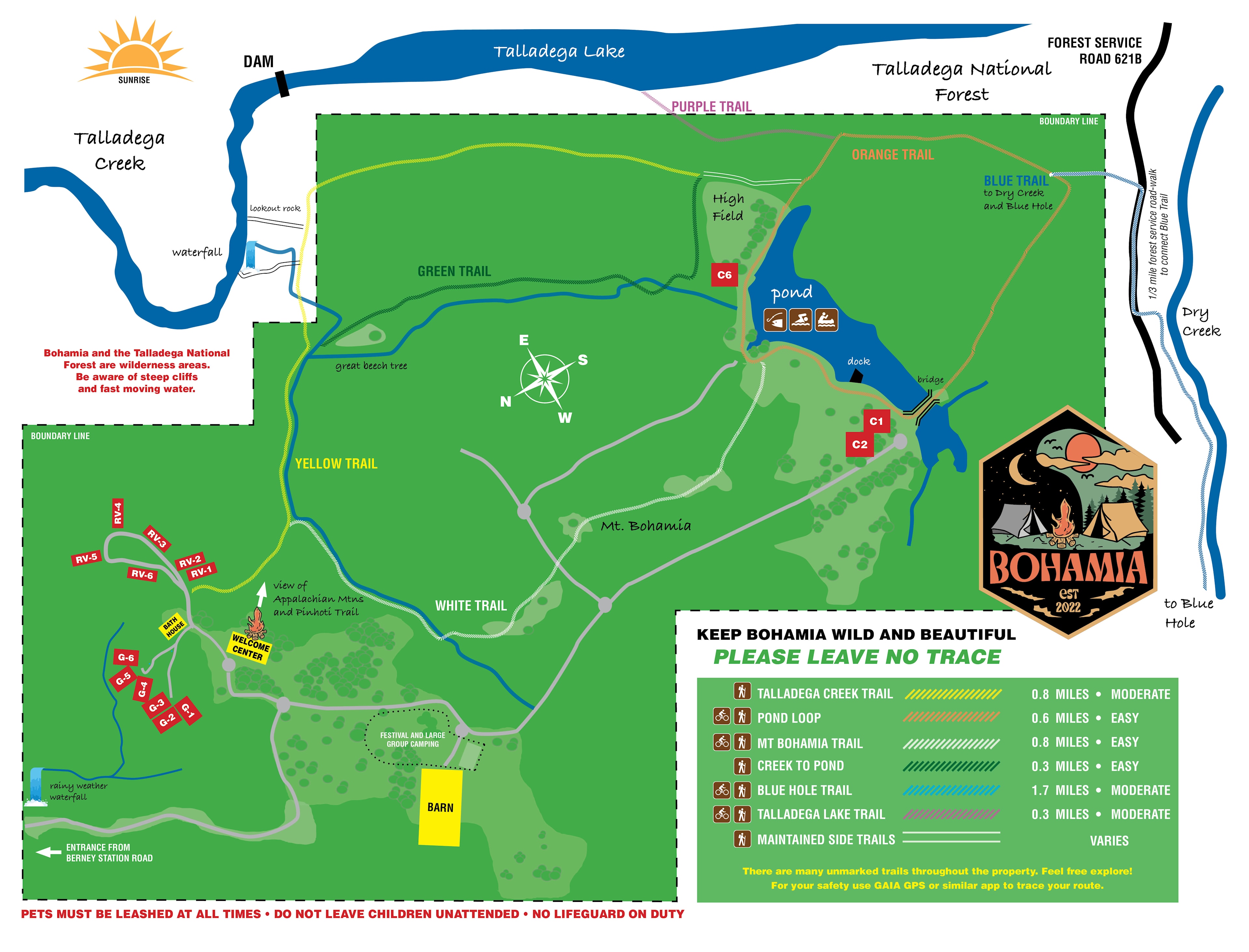 Miles of trails at Bohamia along with access to Talladega Creek and the Blue Hole nearby!