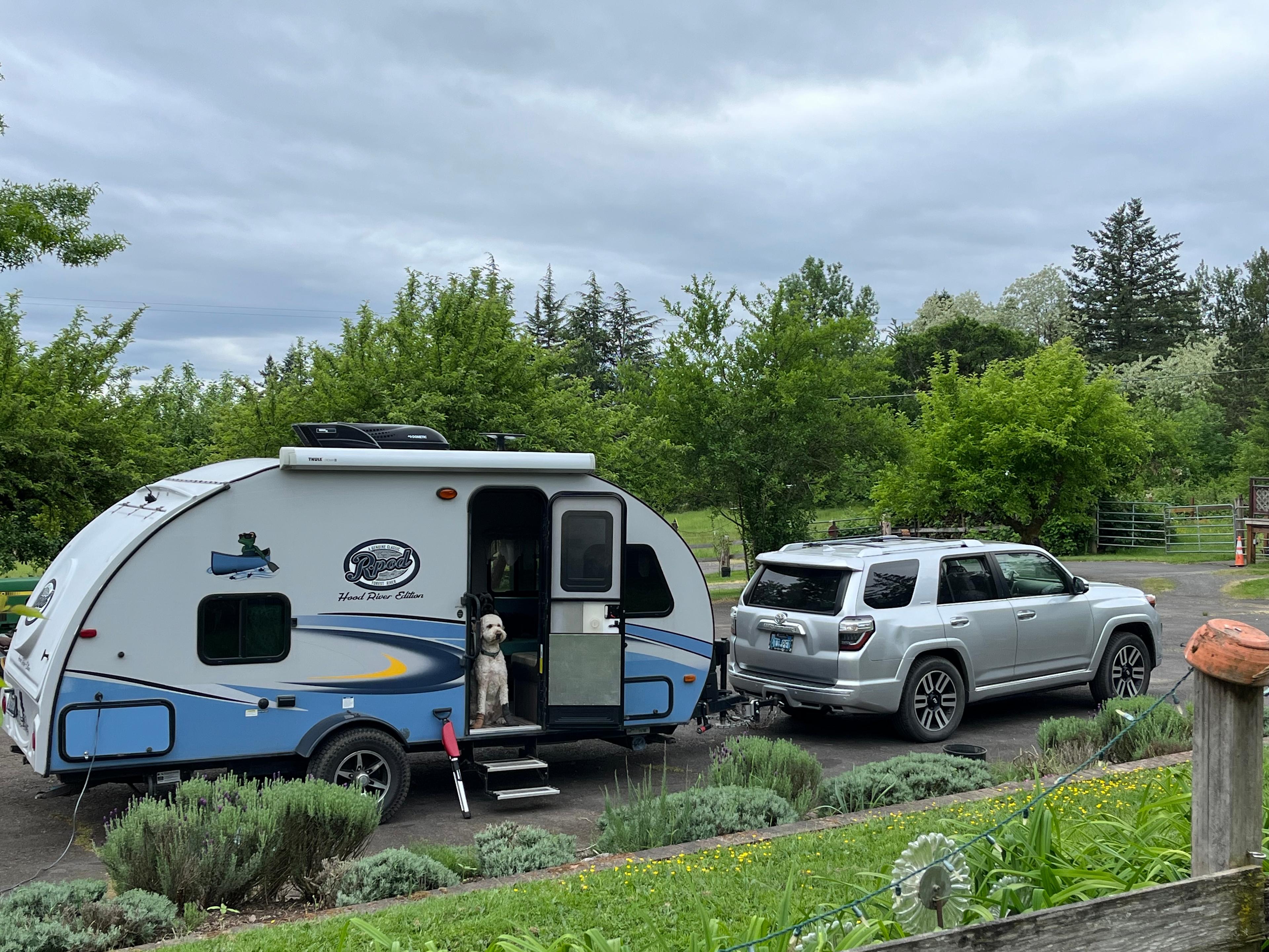 Year round access: this is a 40’ overall rig parked on our court. Our court is near the barns and house, but we cherish privacy, and you have access to the walking trails on our 80 acres.