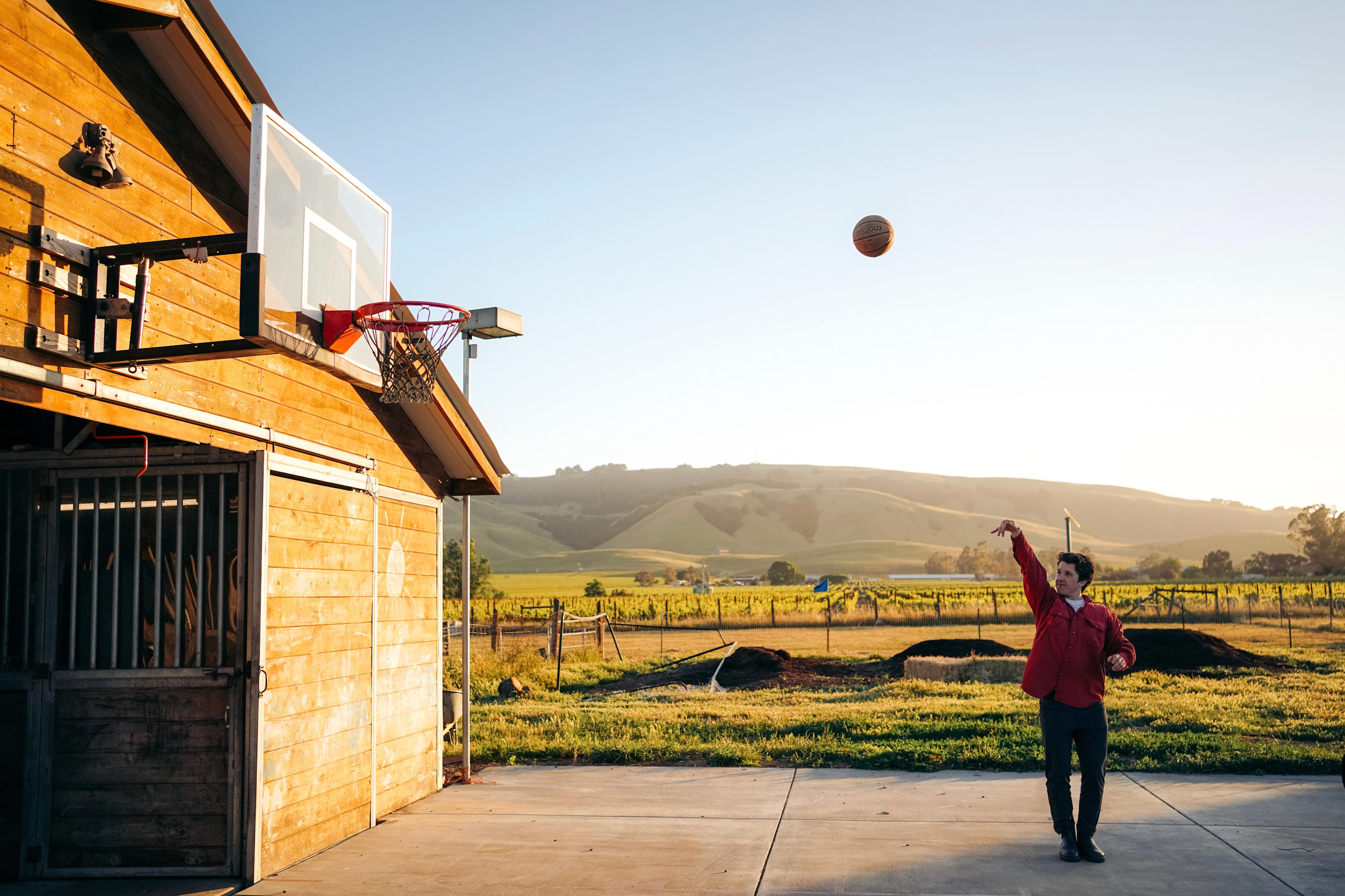 basketball at golden hour