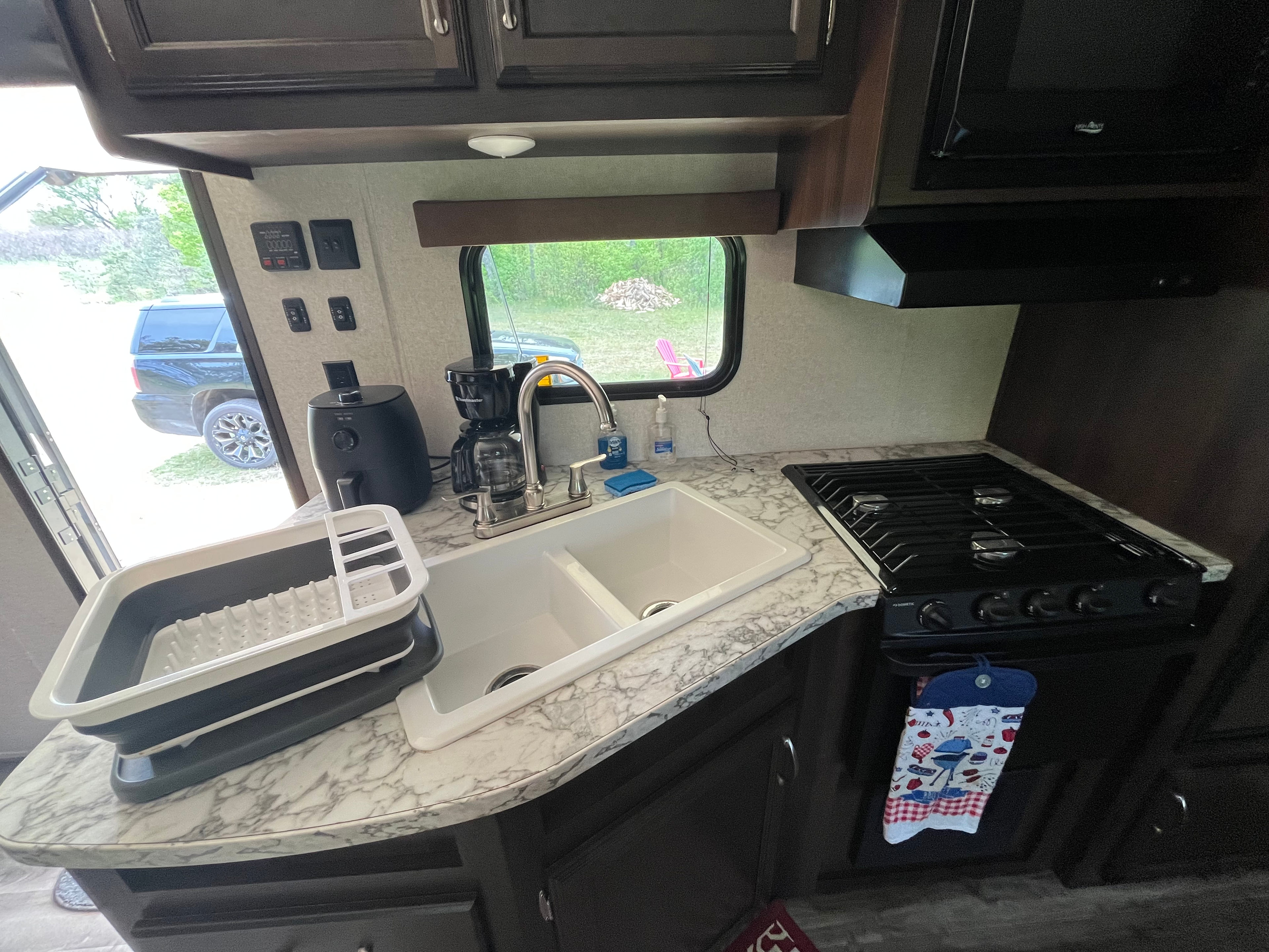 Private campsite with camper
