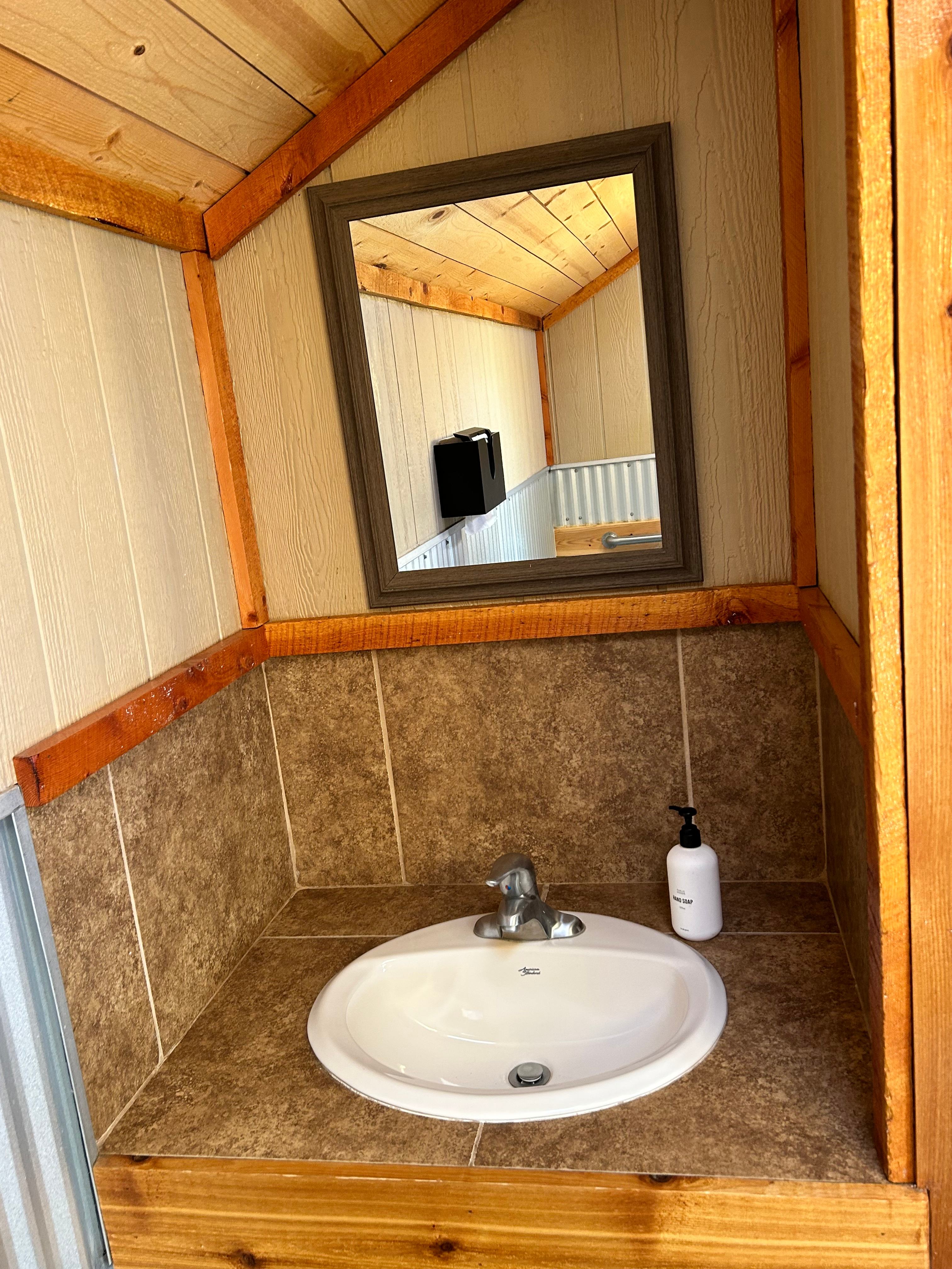 Hand washing sinks in the bathrooms 