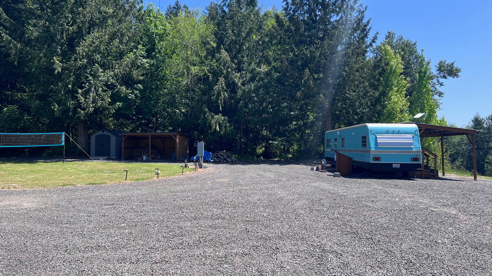 RV site next to vintage trailer lodging. View to the east.