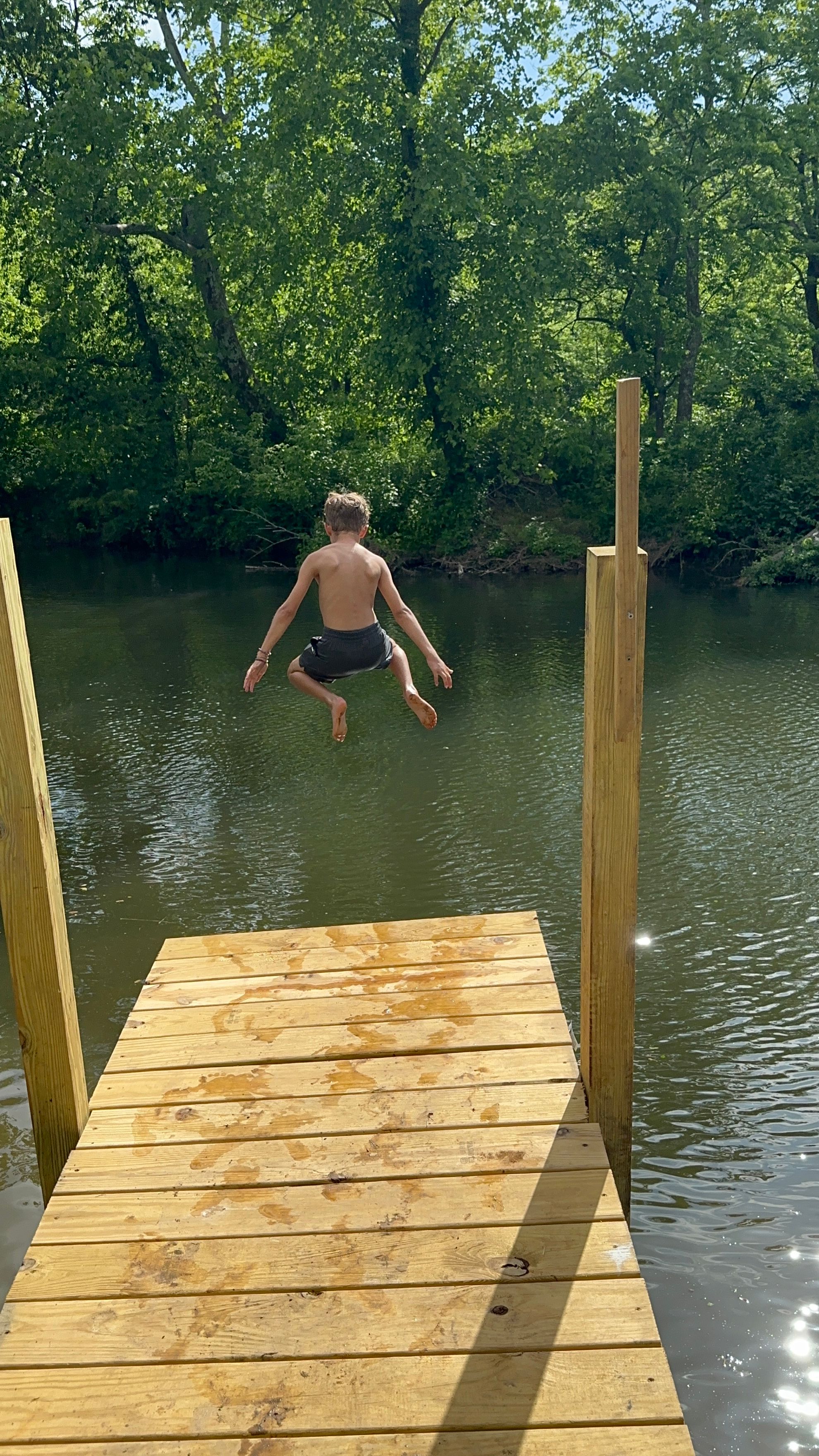 Jump in from the dock. 