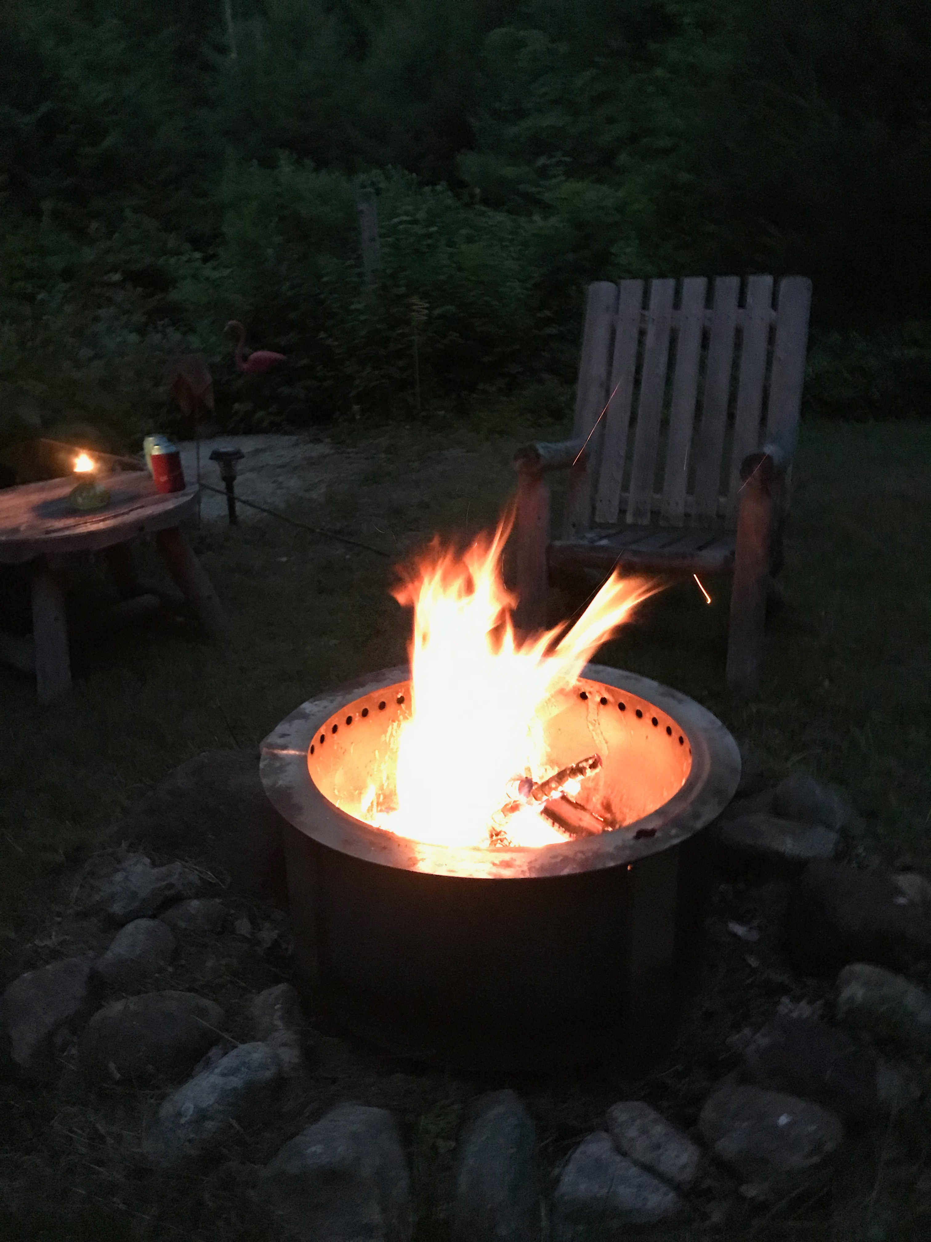 Fire pit at pond.