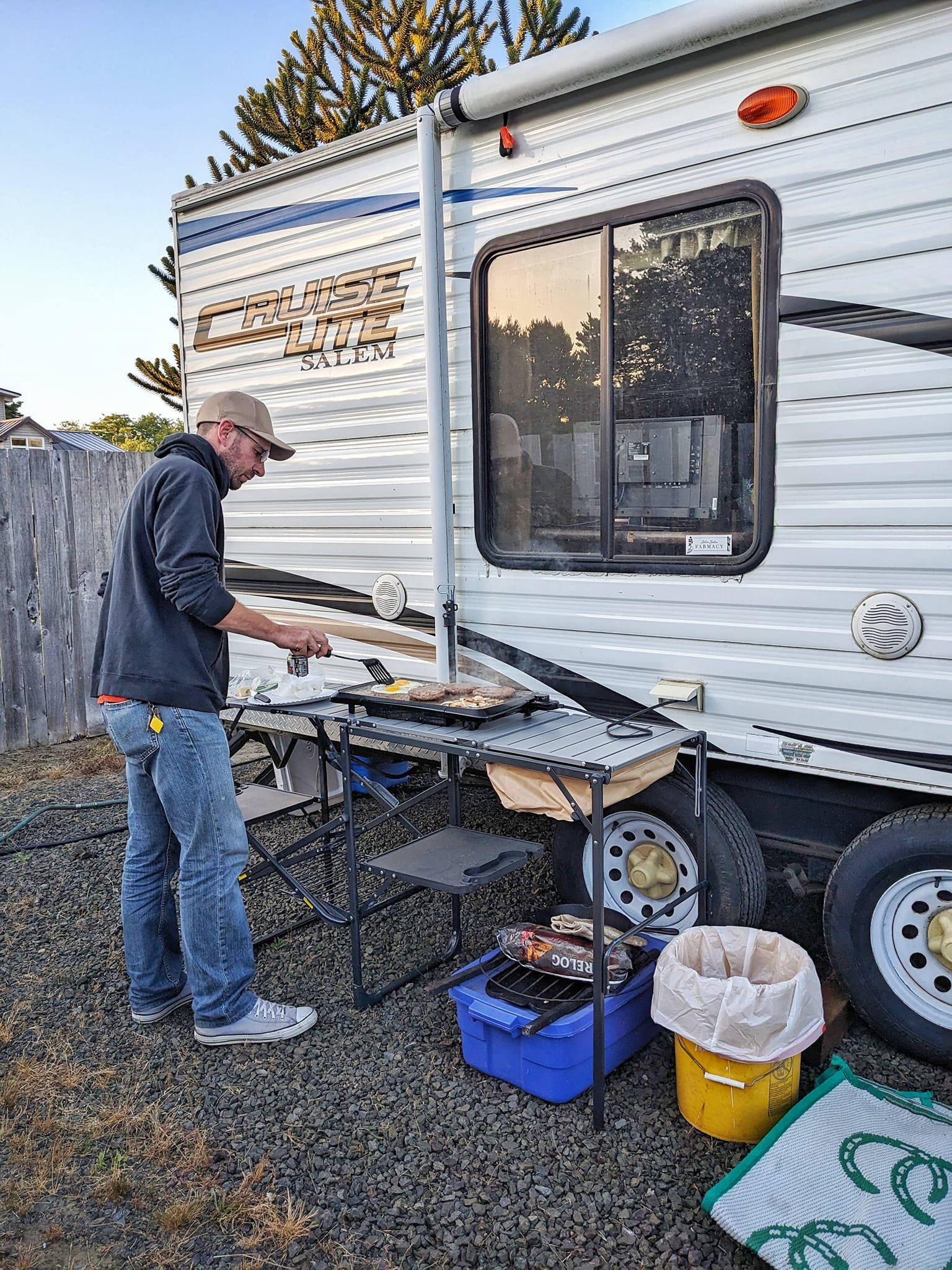 Grilling at the site inside of the property fencing.