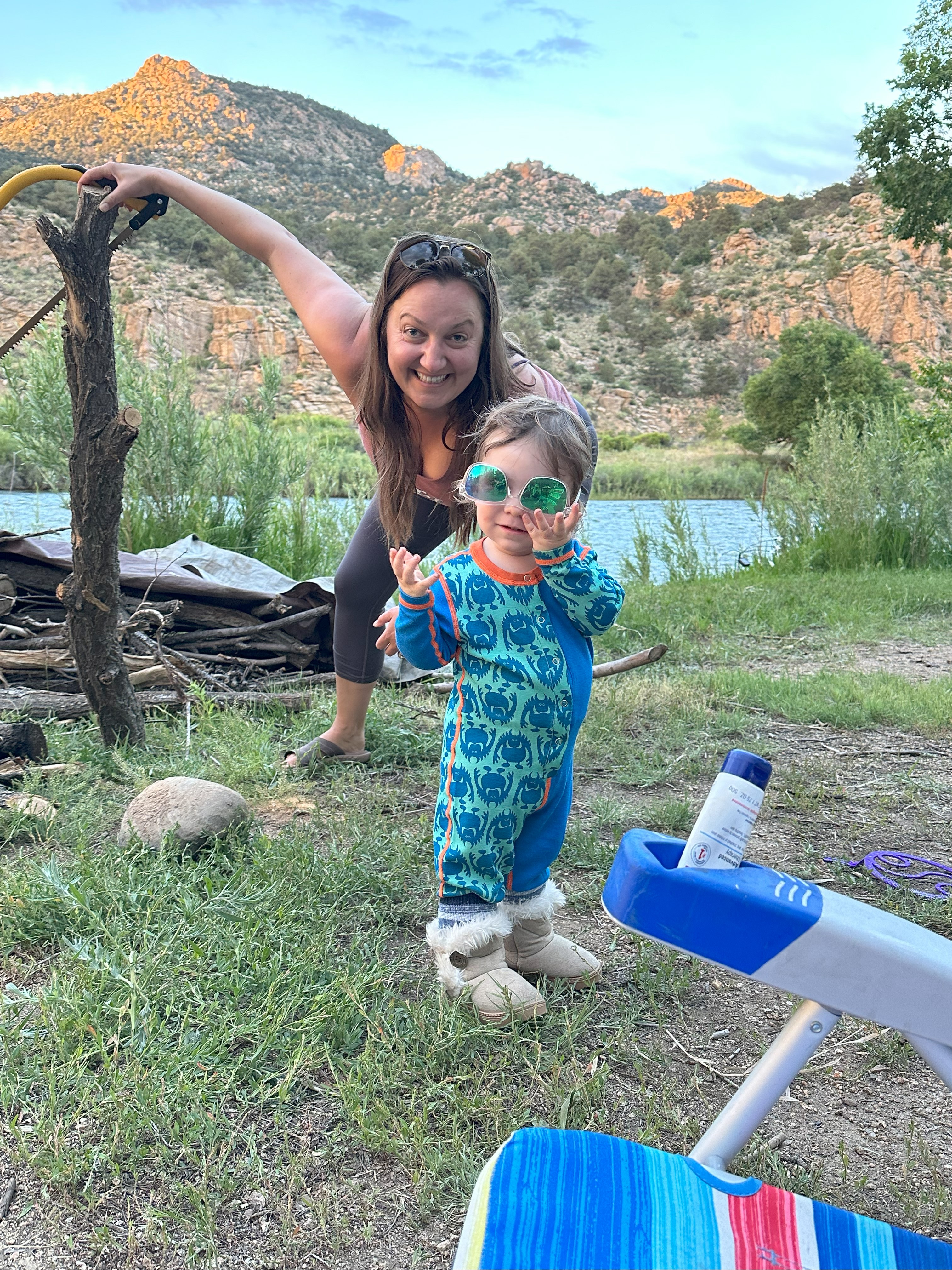 chilling by the river - note the boots!