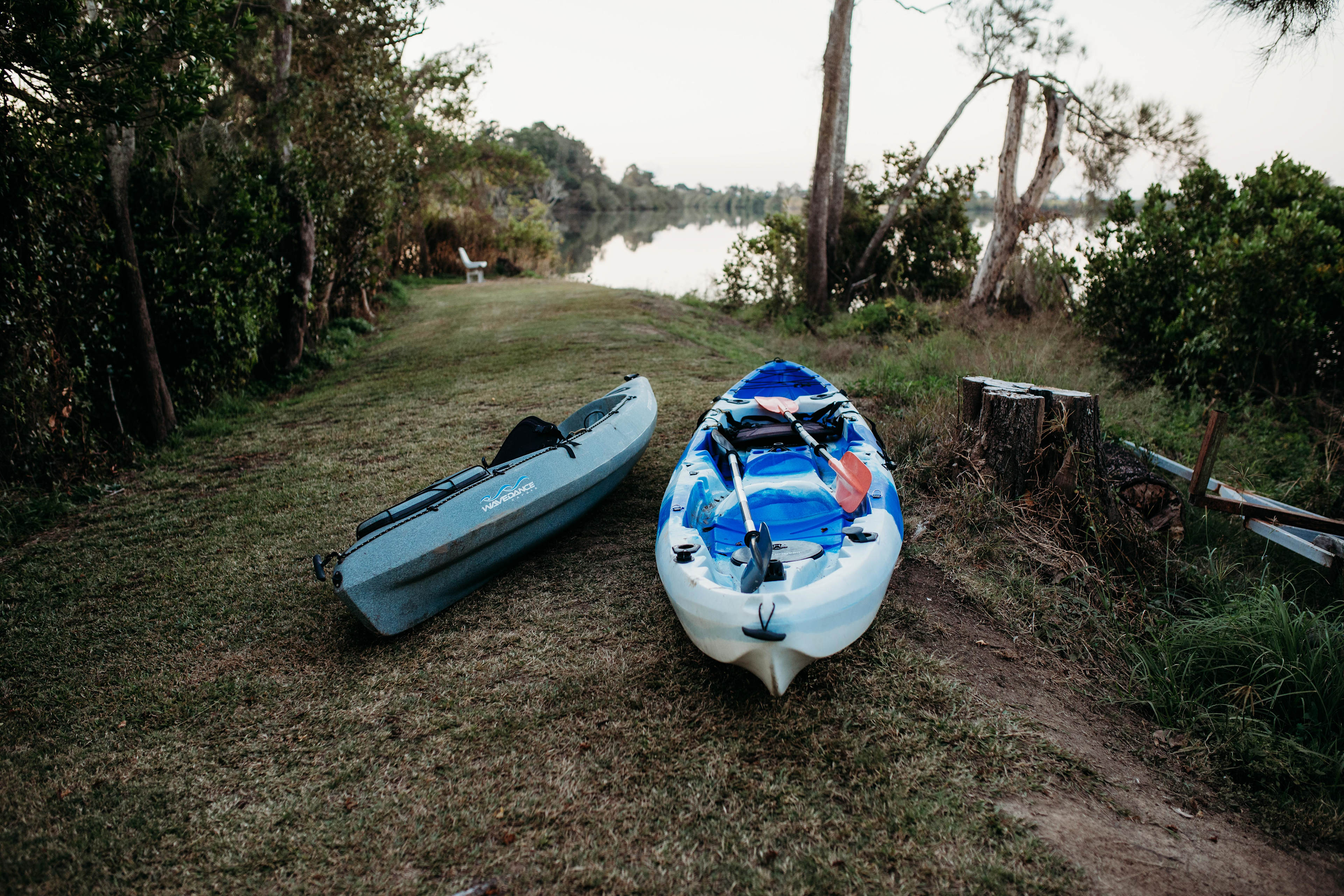 Kayaks for paddling, lifejackets are also available 